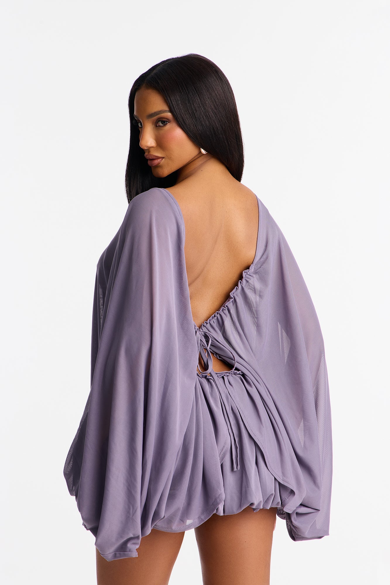 The It Girl Backless Mesh Mini Dress - Lavender