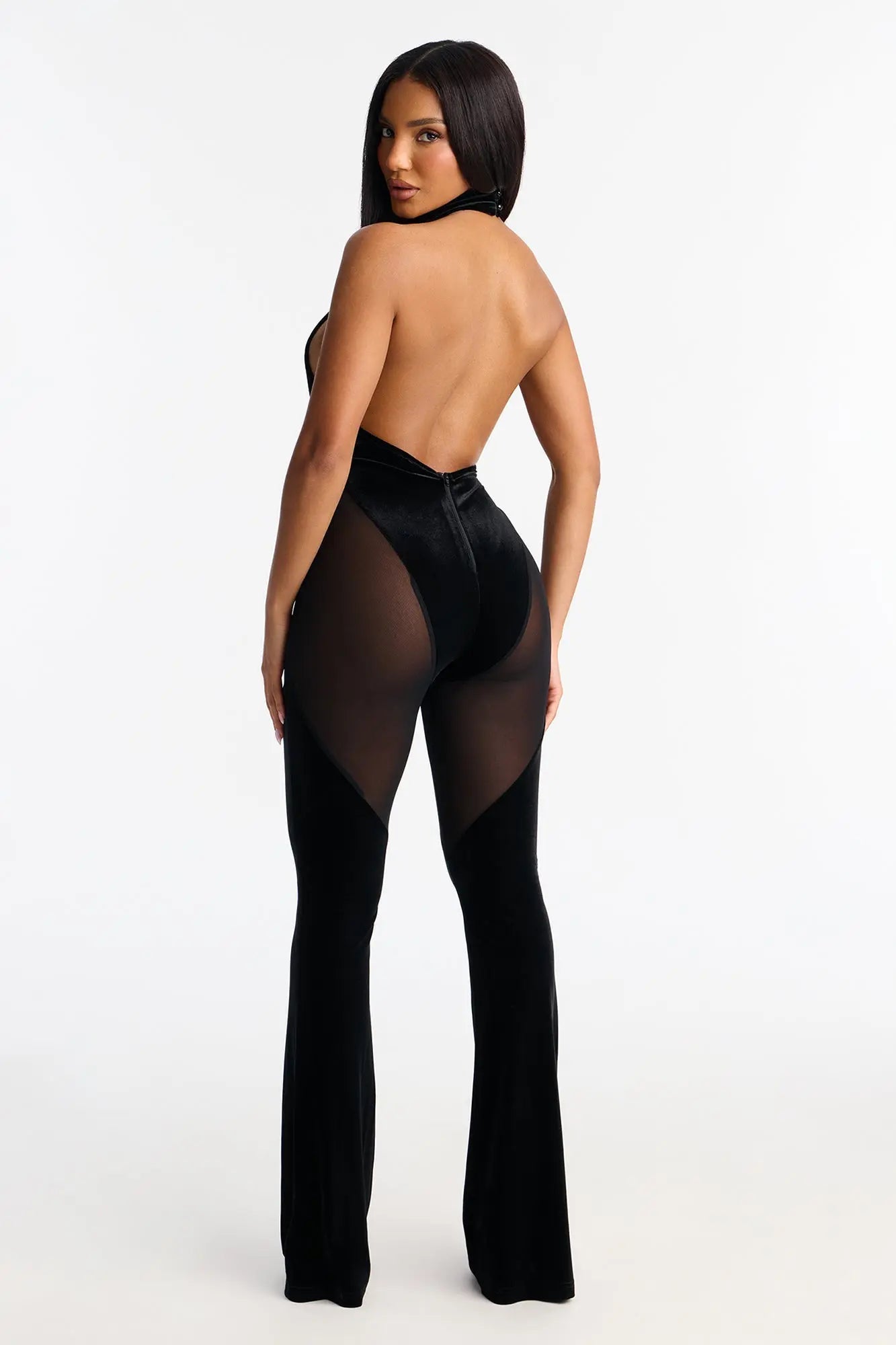 Make You Mine Velvet Backless Jumpsuit - Black