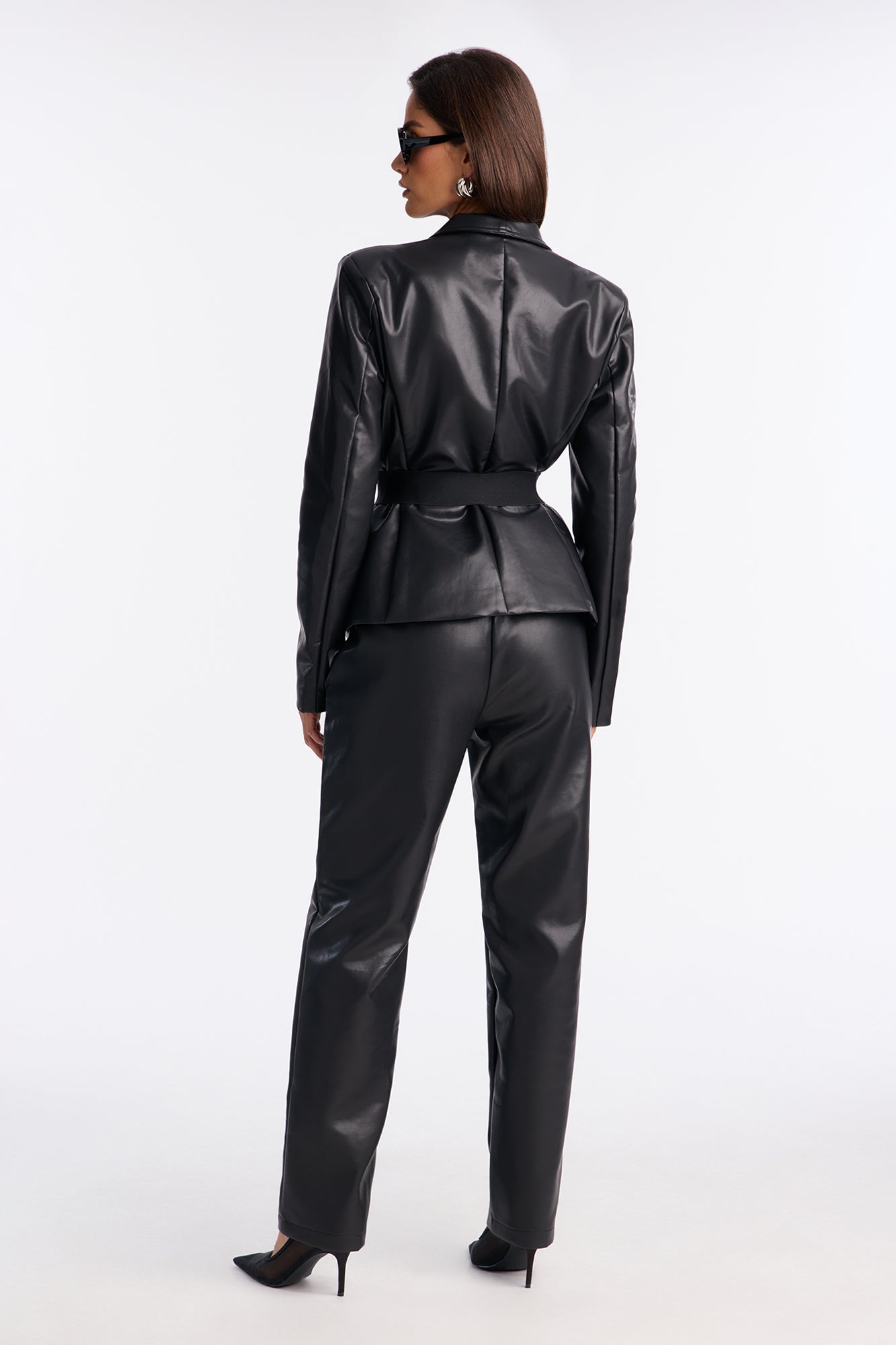 Dark Diva Faux Leather Blazer Pant Set - Black