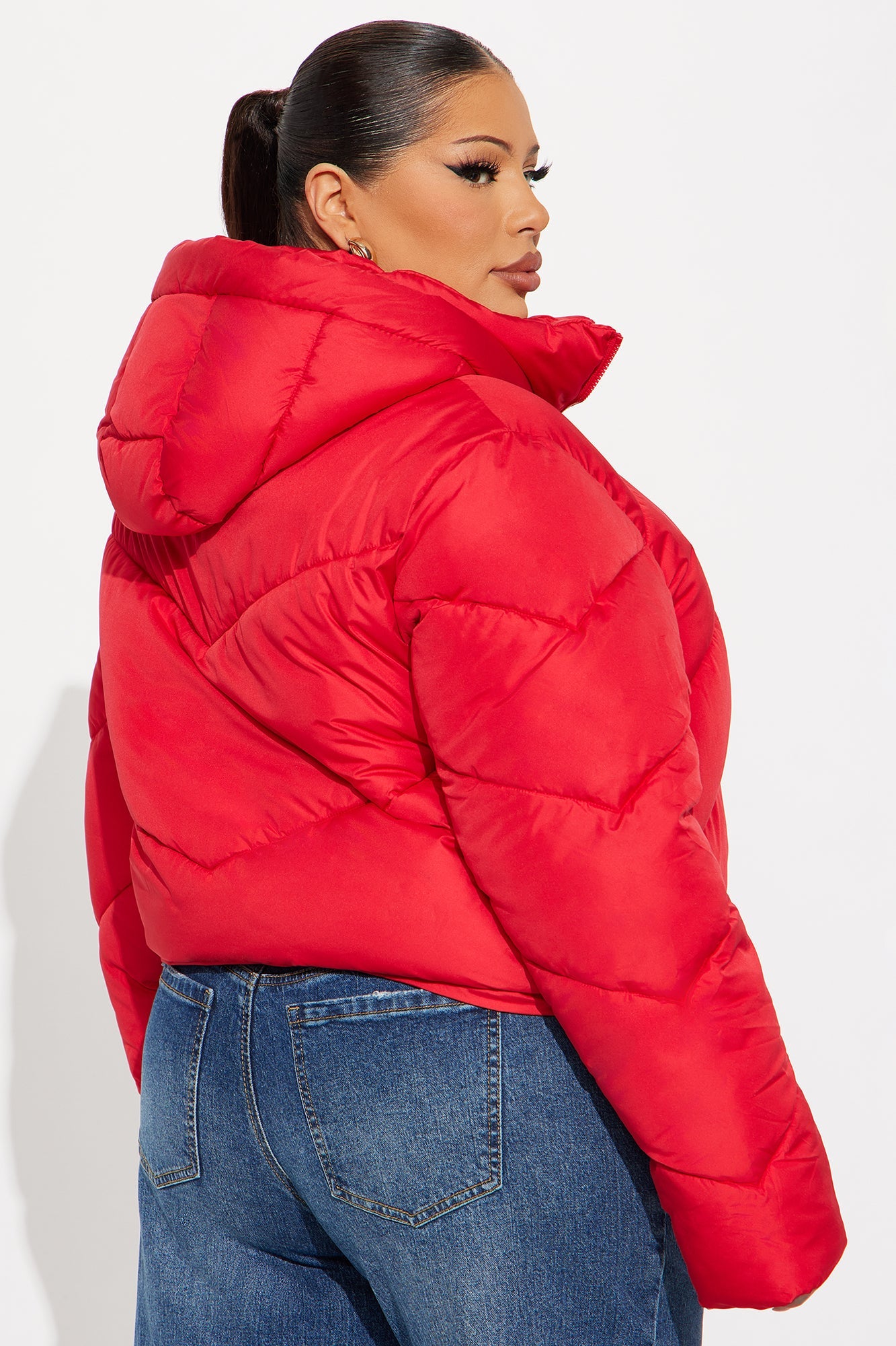 Pippa Cropped Layered Puffer Jacket - Red