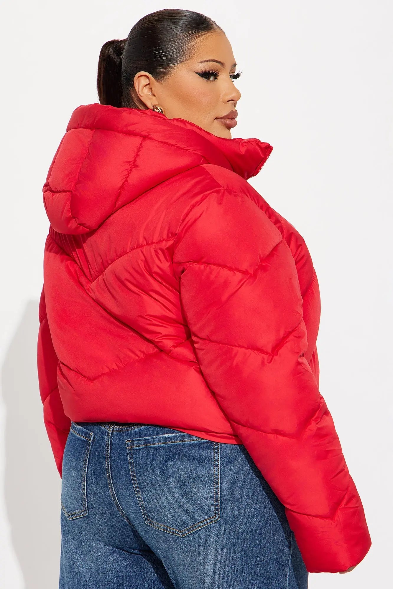 Pippa Cropped Layered Puffer Jacket - Red