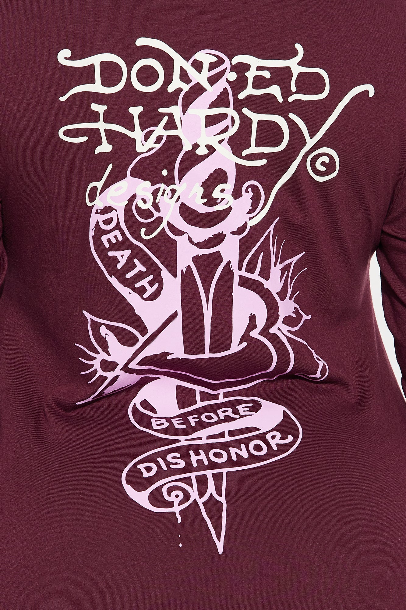 Ed Hardy Heart & Rose Long Sleeve Mini Dress - Wine