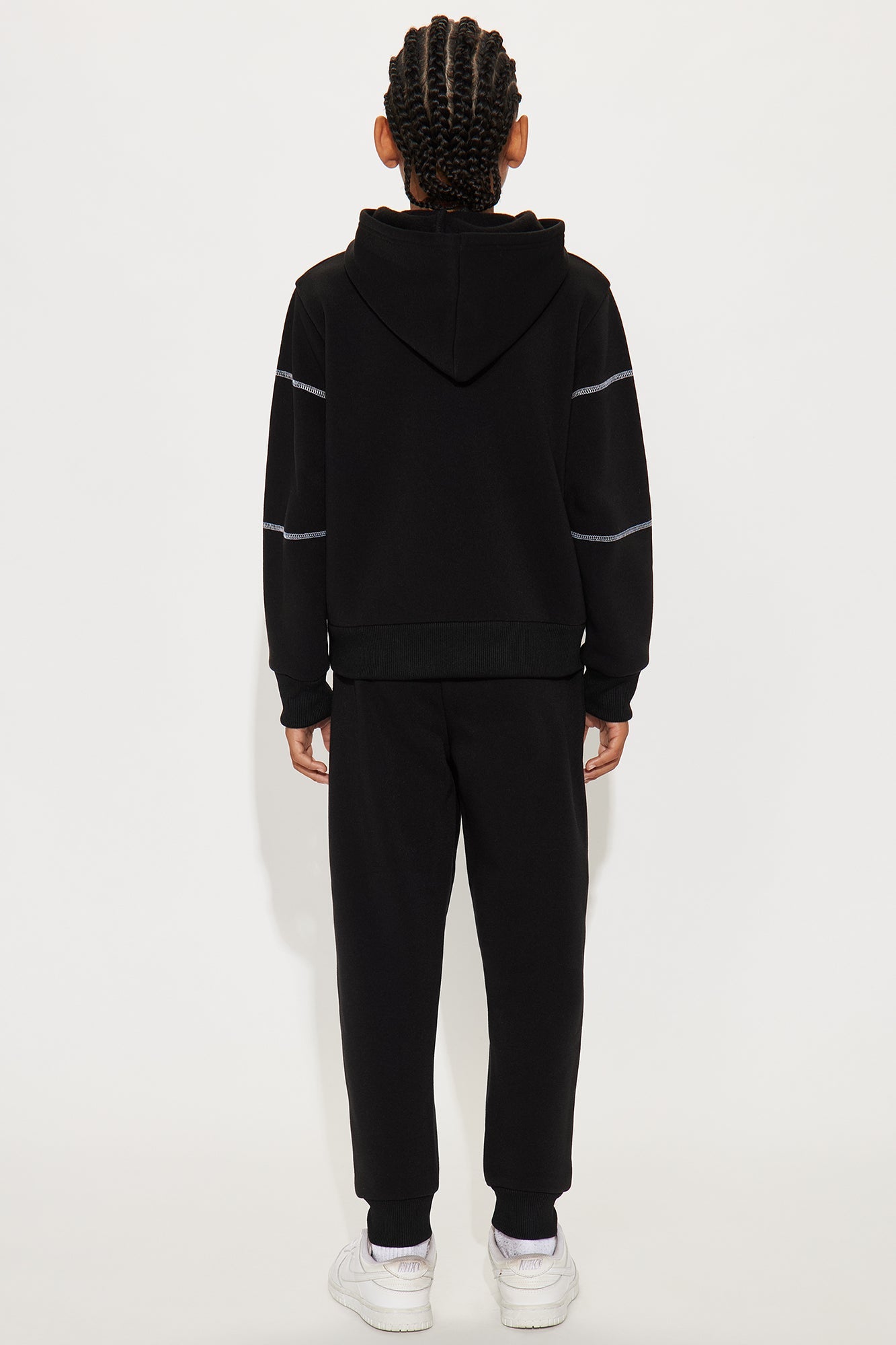Mini Aaron Contrast Stitching Hoodie And Jogger Pant Set - Black