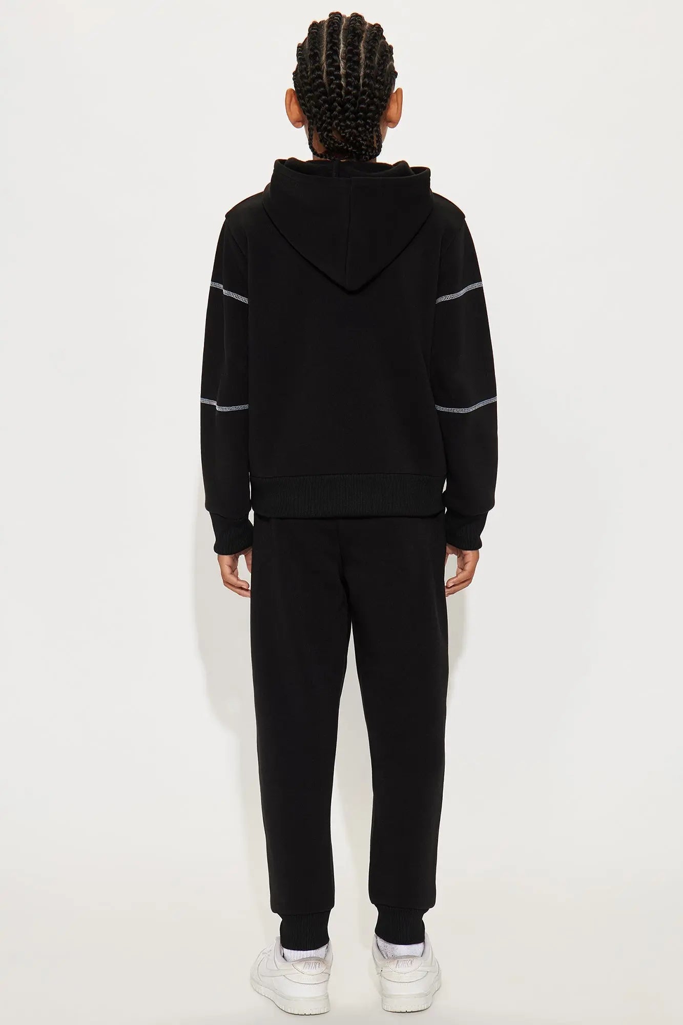 Mini Aaron Contrast Stitching Hoodie And Jogger Pant Set - Black