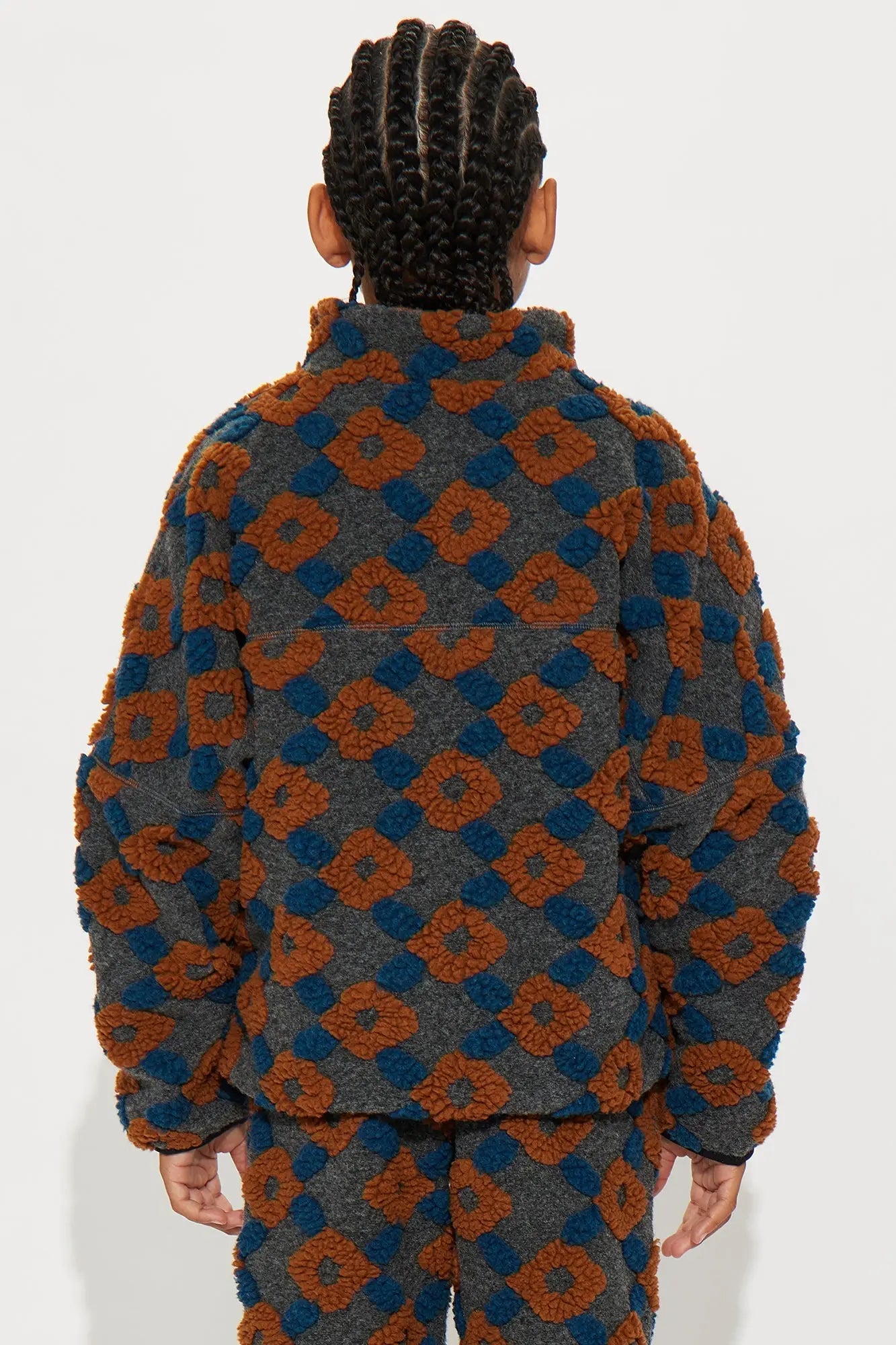 Mini Oversized Floral Sherpa Zip Jacket - Grey