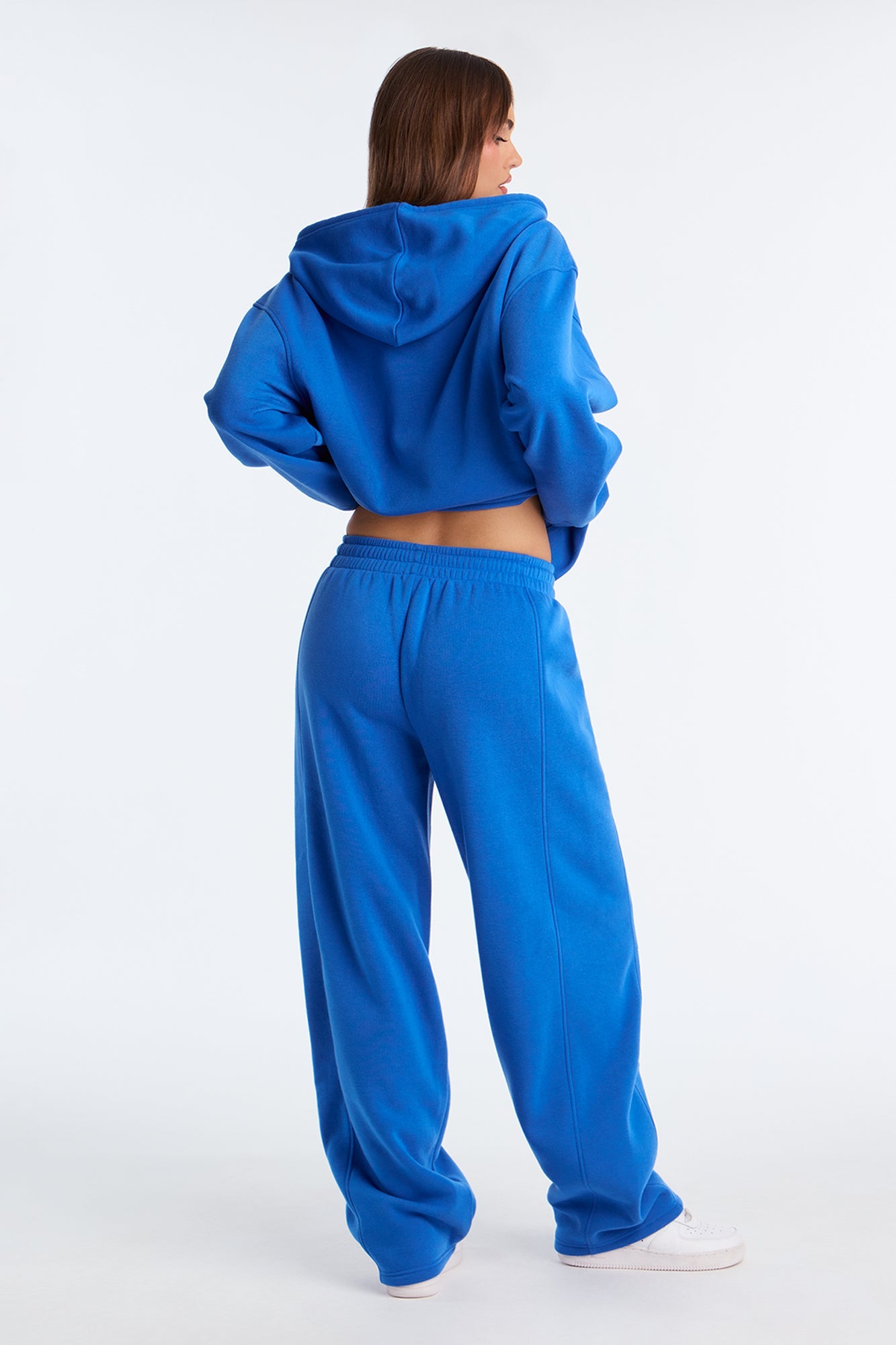 New York Fleece Hoodie Barrel Leg Pant Set - Blue