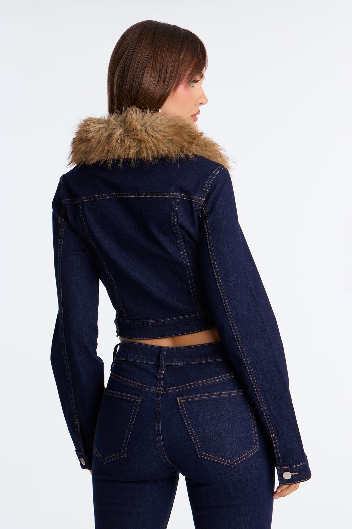 Bitter Queen Faux Fur Denim Jacket - Dark Denim