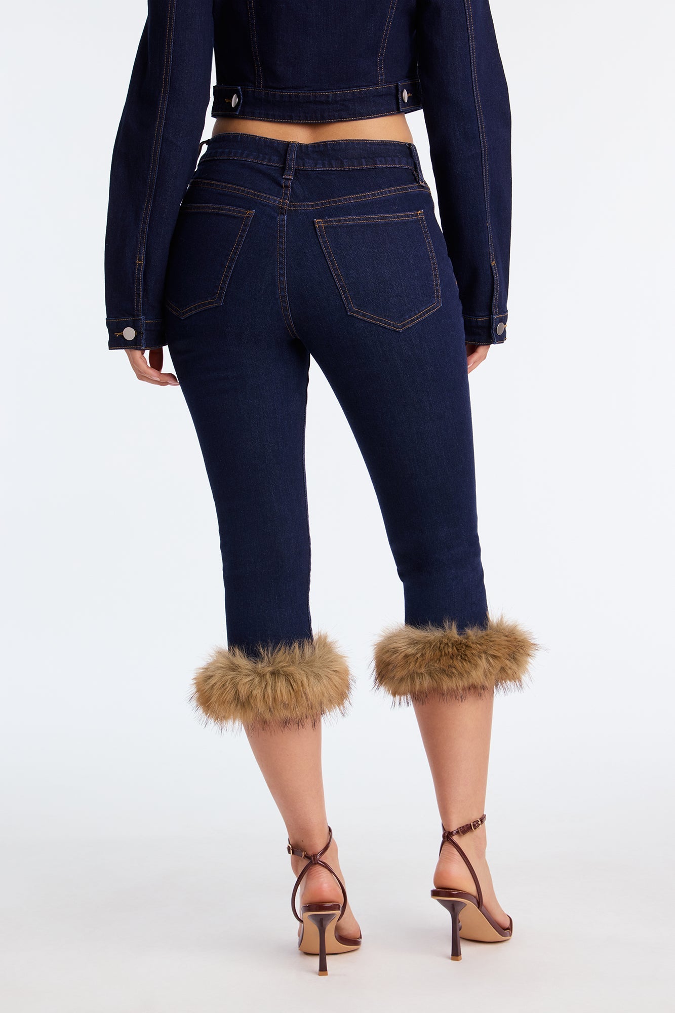 Bitter Queen Faux Fur Capri Jeans - Dark Denim