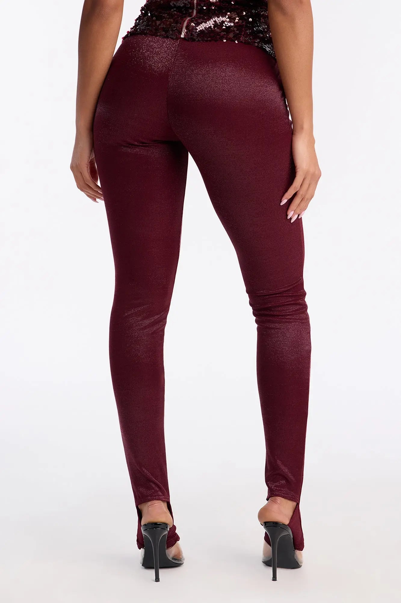 Celestial Aura Mid Rise Lurex Footed Legging - Burgundy