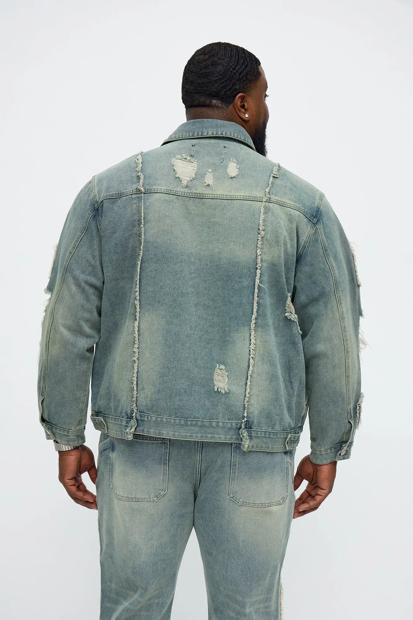 Holy Windows Patched Distressed Denim Trucker Jacket - Vintage Blue Wash