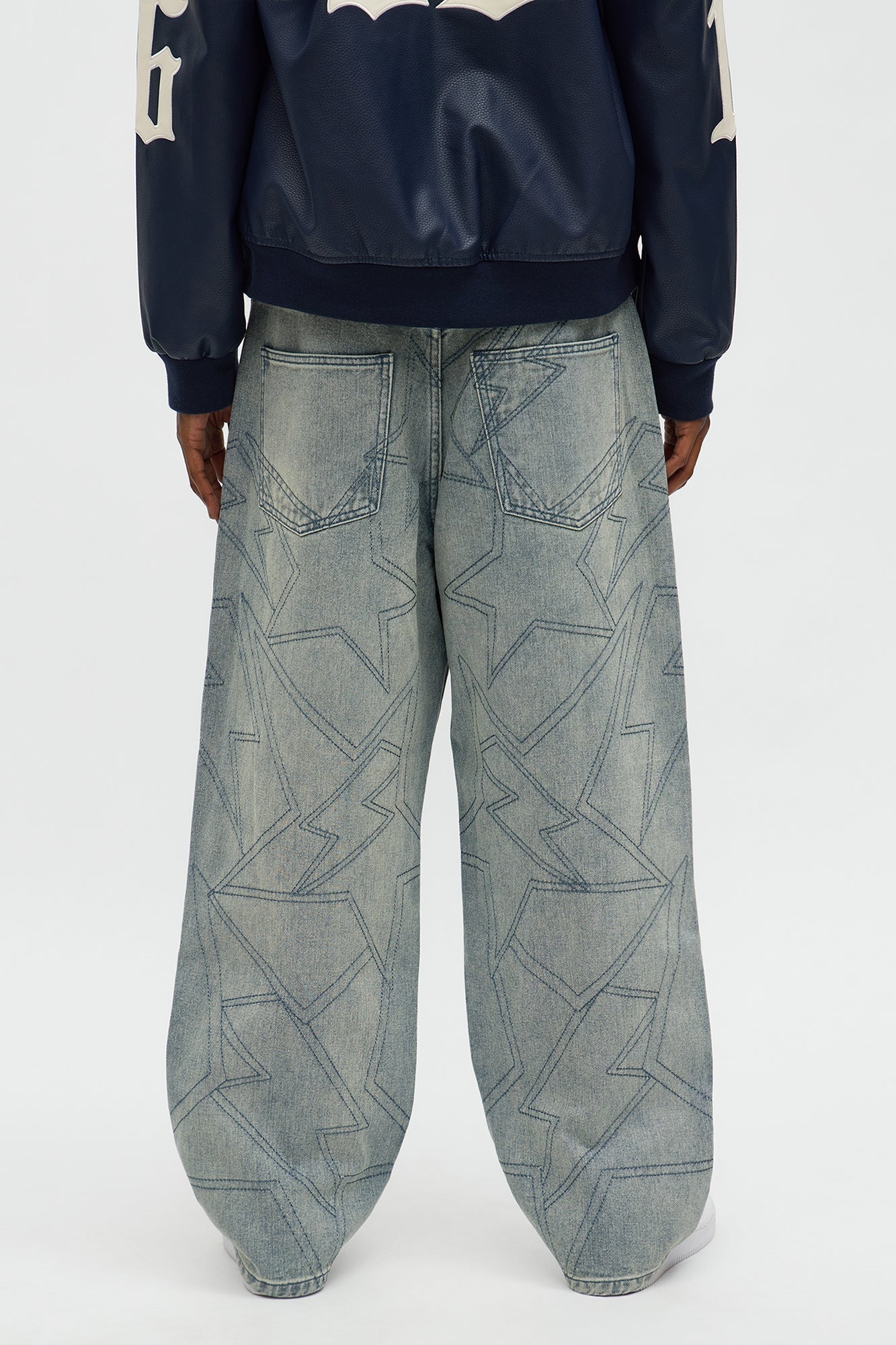 Baggy All Star Embroidered Jean - Vintage Blue Wash