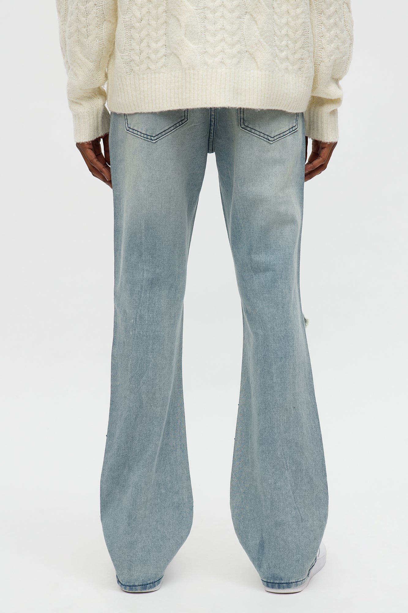 Stacked Skinny Flare Walk Me Through Jeweled Distressed Jean - Medium Blue Wash