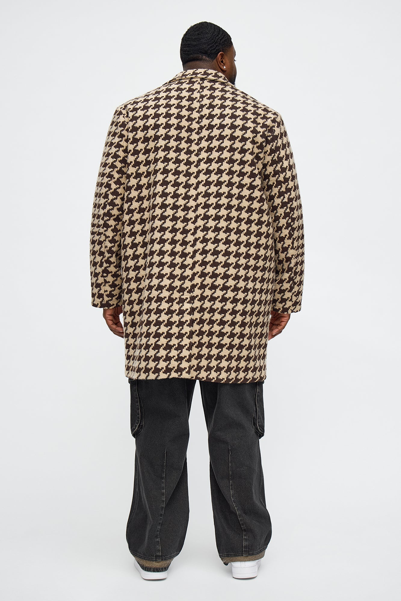 Relaxed Textured Houndstooth Faux Mohair Car Coat - Brown