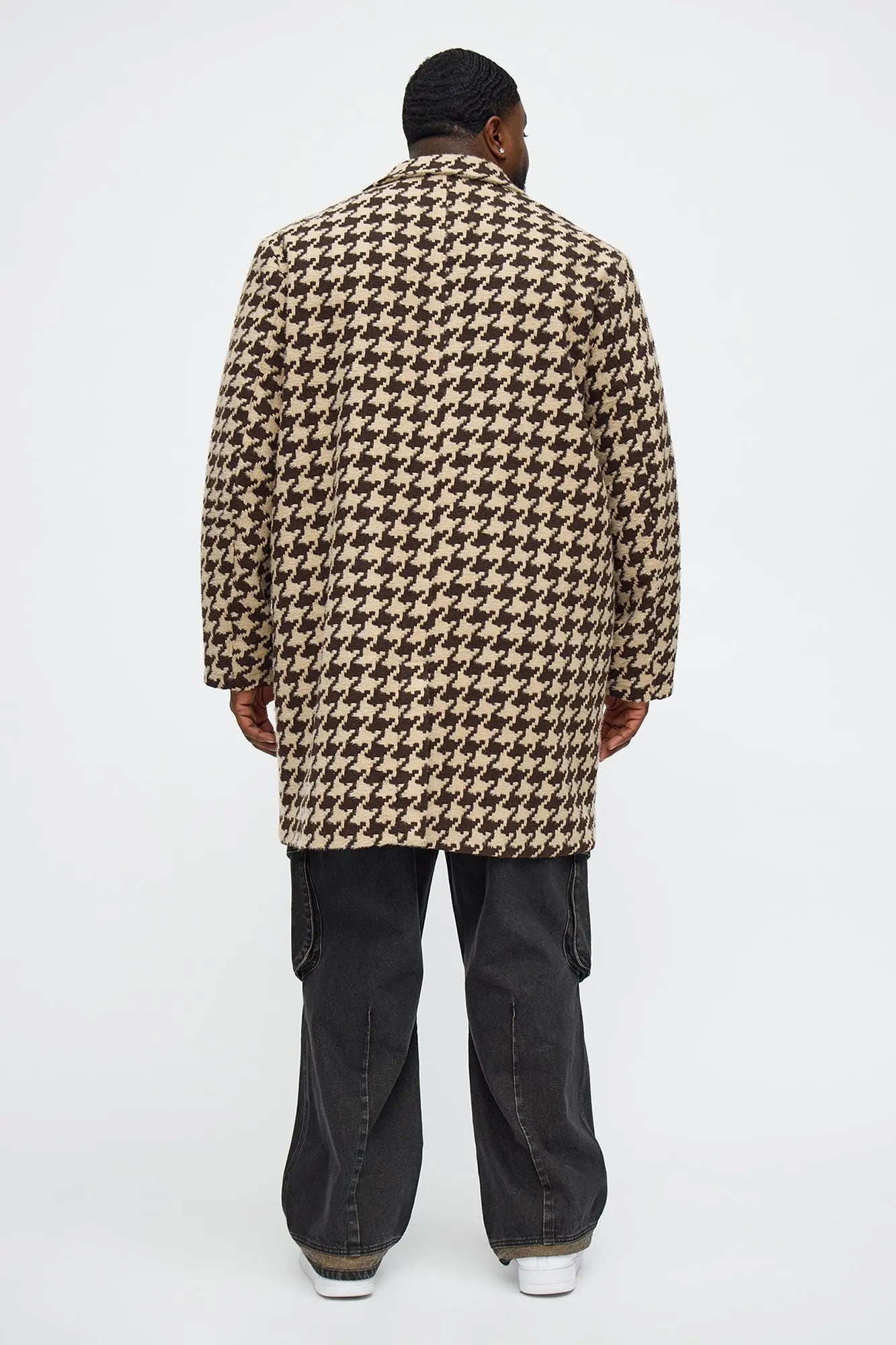Relaxed Textured Houndstooth Faux Mohair Car Coat - Brown