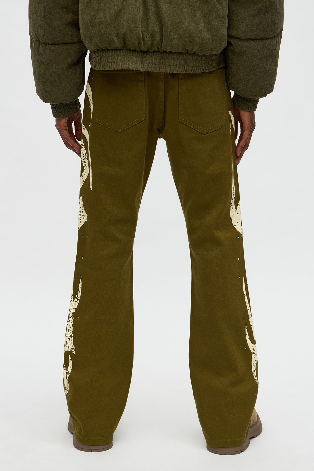 Stacked Skinny Flare Rockstar Life Jewel Pant - Olive