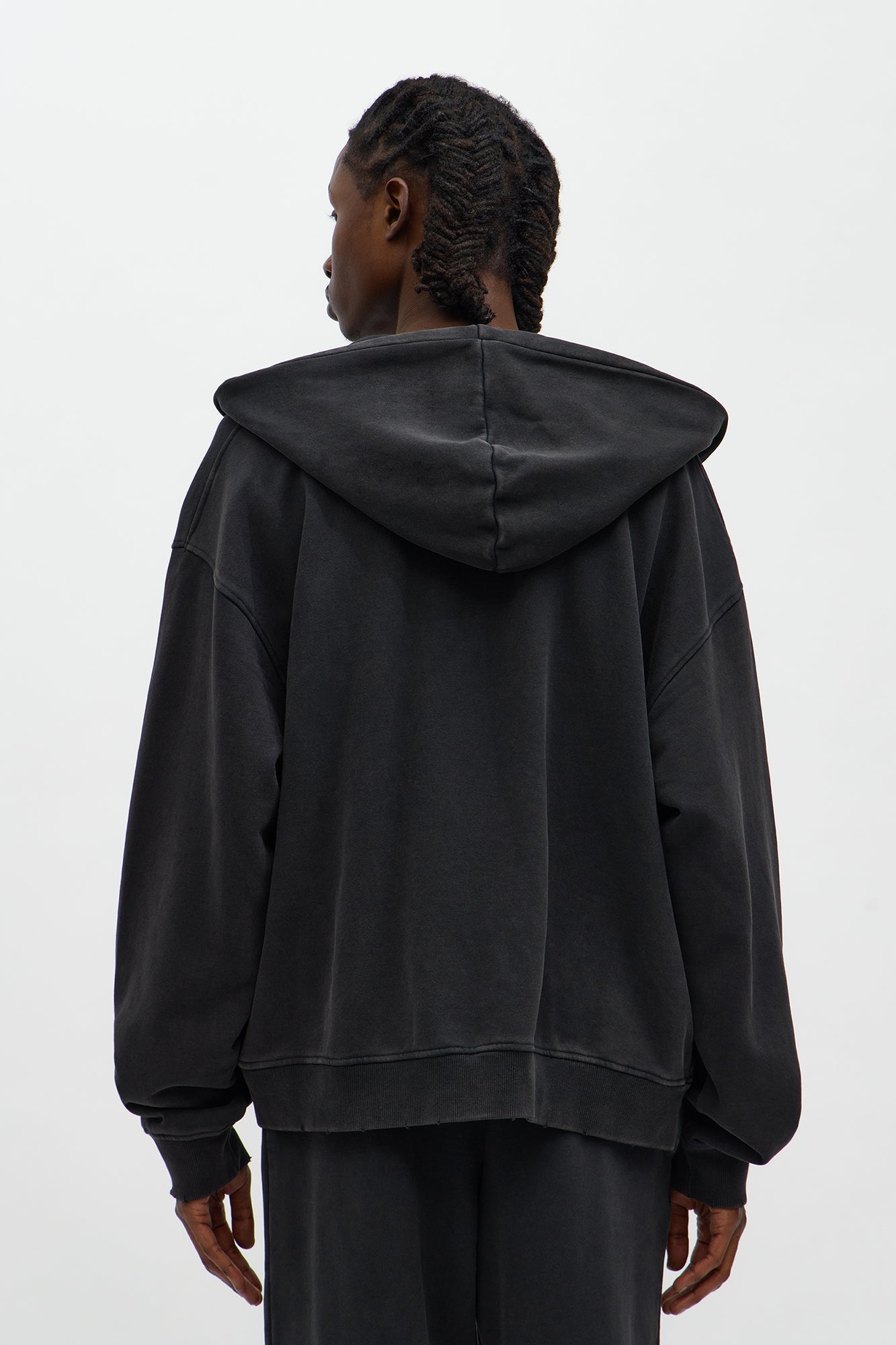 Oversized Heavyweight Vintage Washed French Terry Zip Hoodie - Black Wash