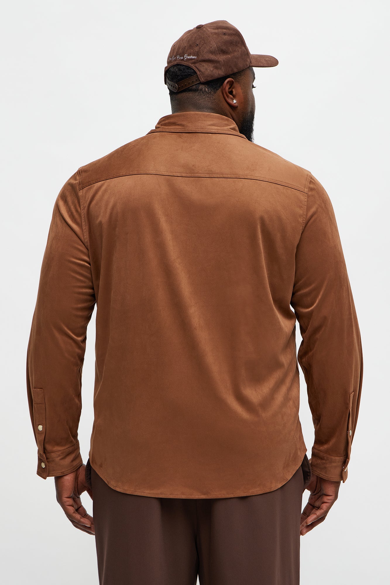 Reign Faux Suede Button Up Shirt - Brown
