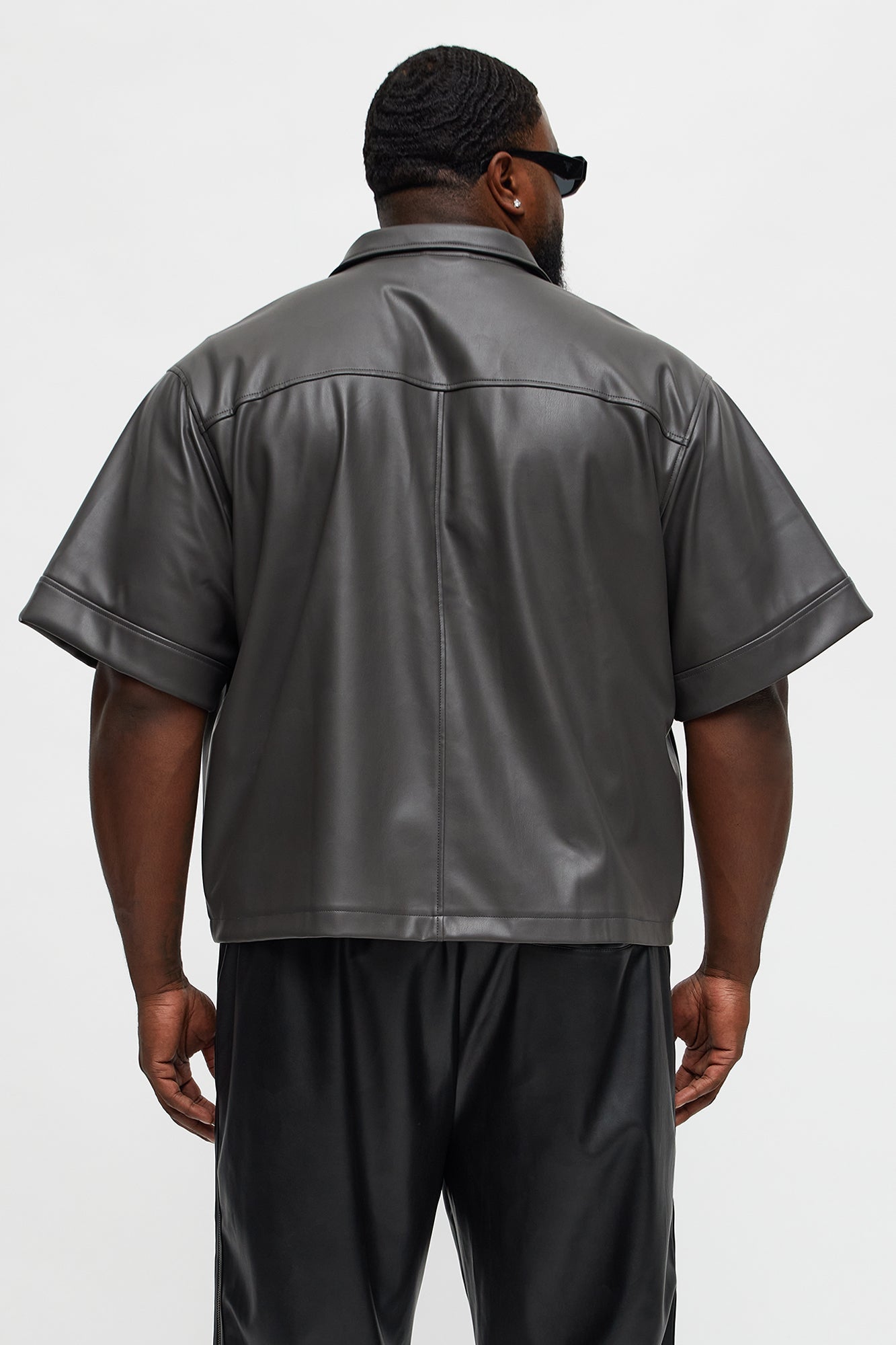 High Stepper Faux Leather Button Up Shirt - Dark Grey