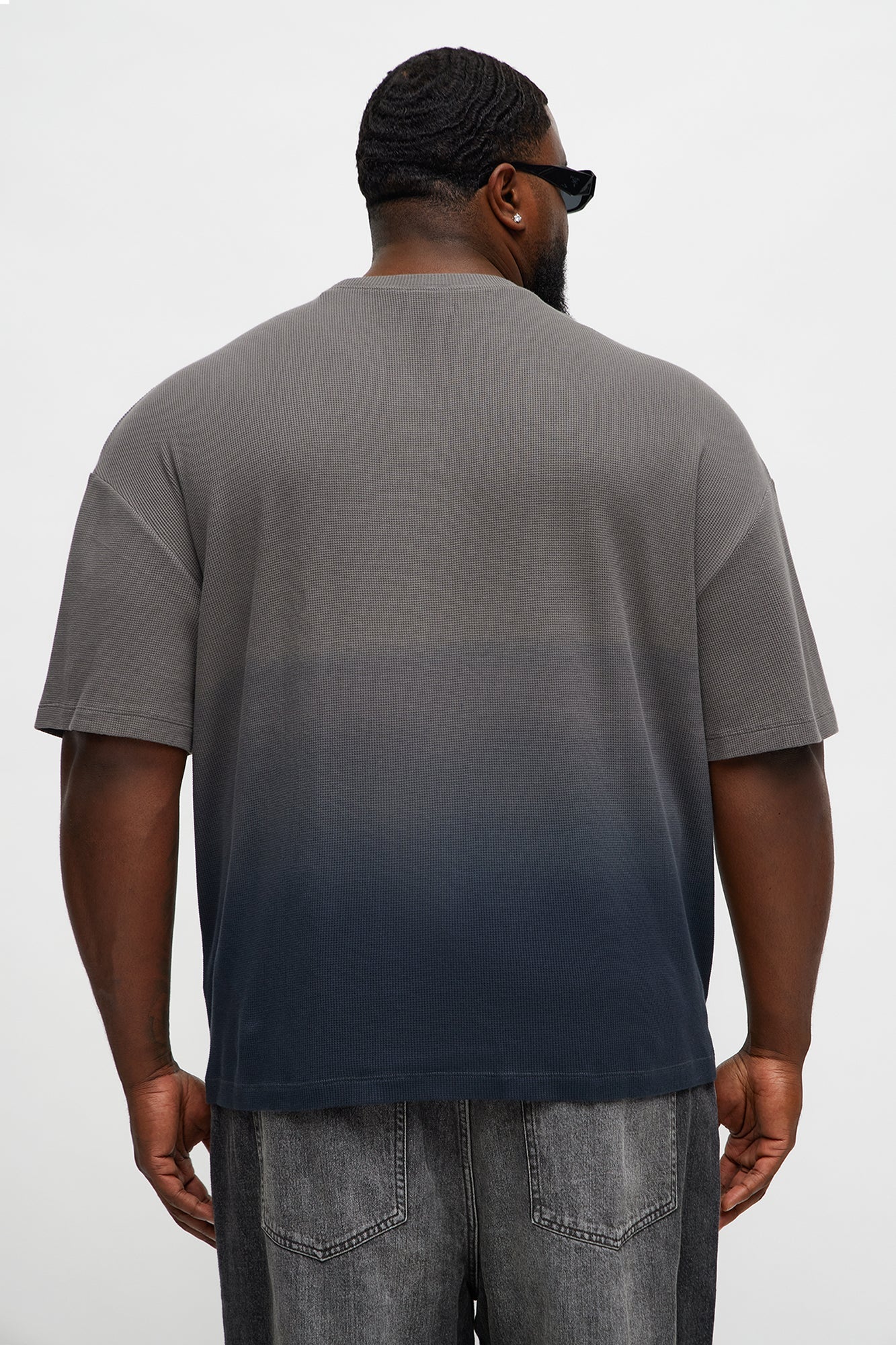 Gradient Waffle Knit Crewneck Tee - Grey/combo