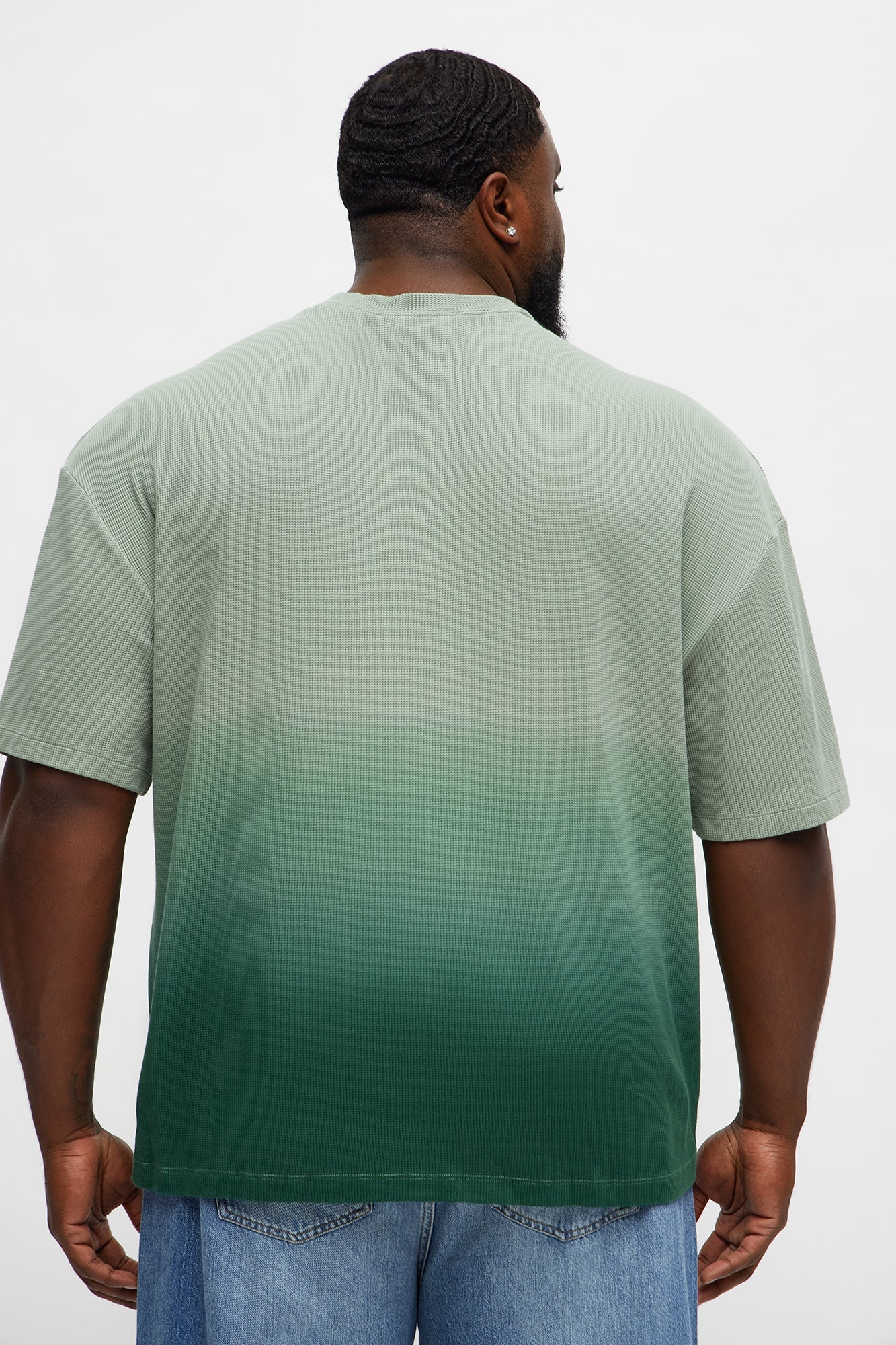 Gradient Waffle Knit Crewneck Tee - Green/combo