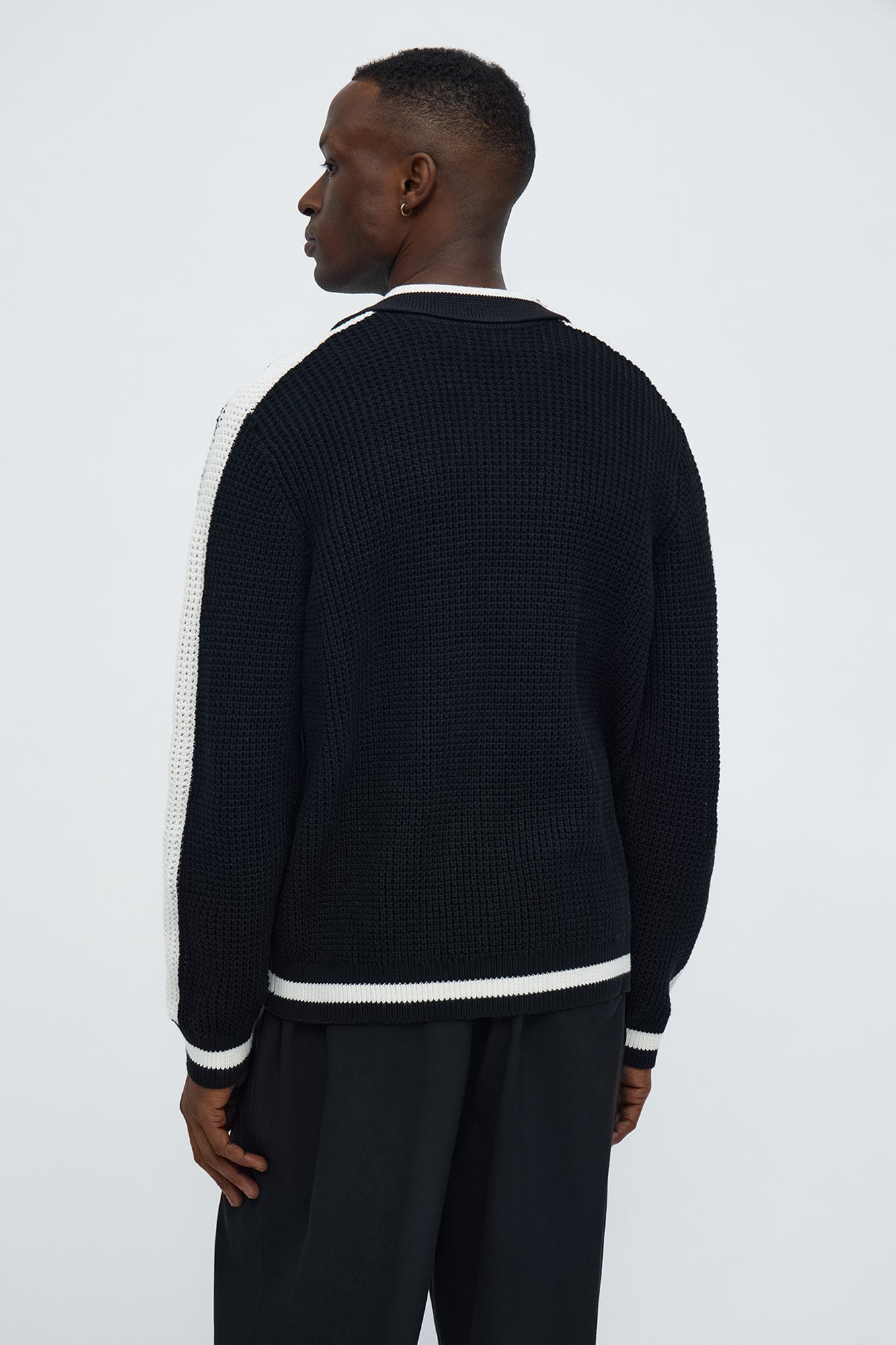 Chunky Striped Knit Cardigan - Black