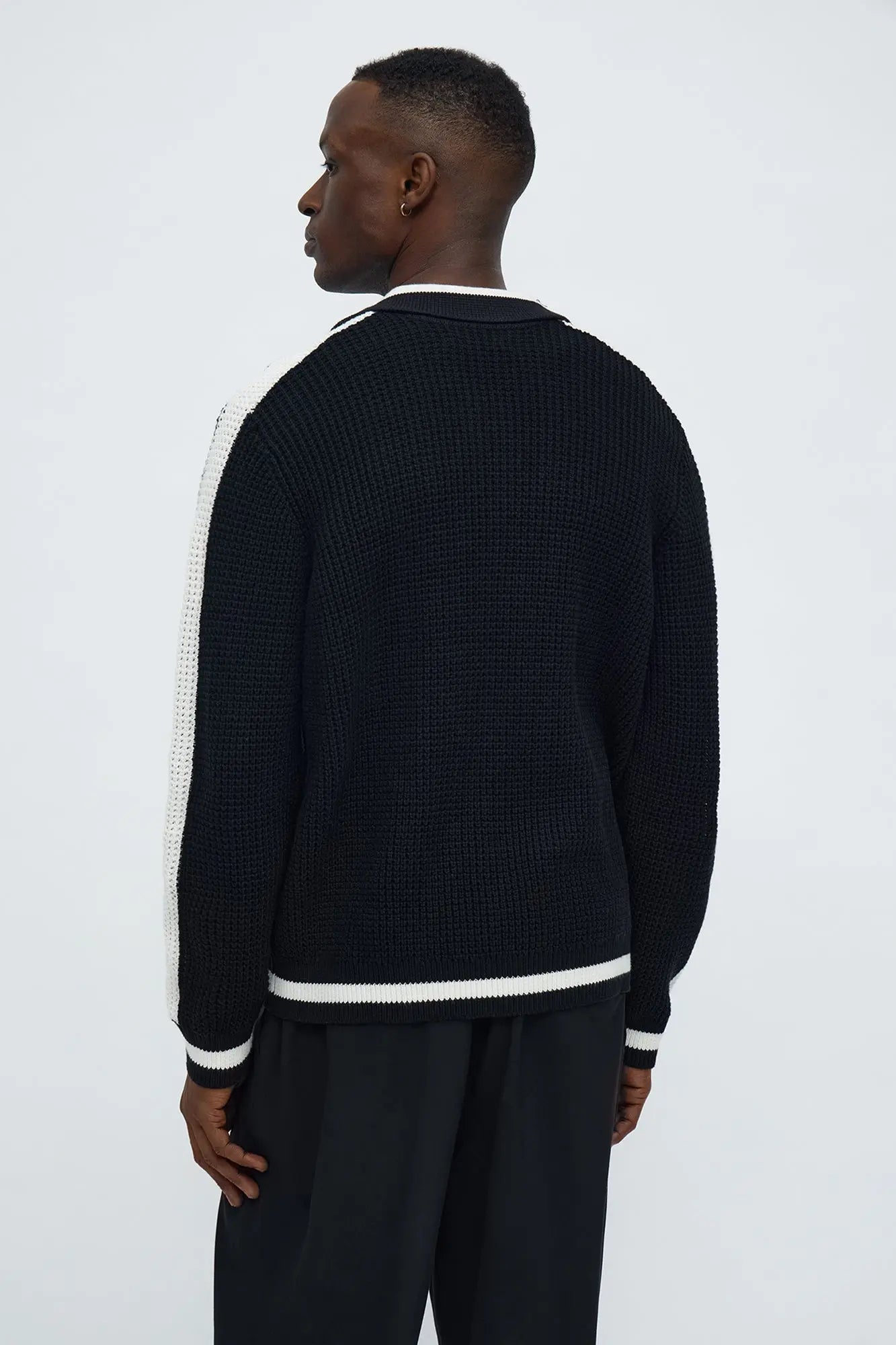 Chunky Striped Knit Cardigan - Black