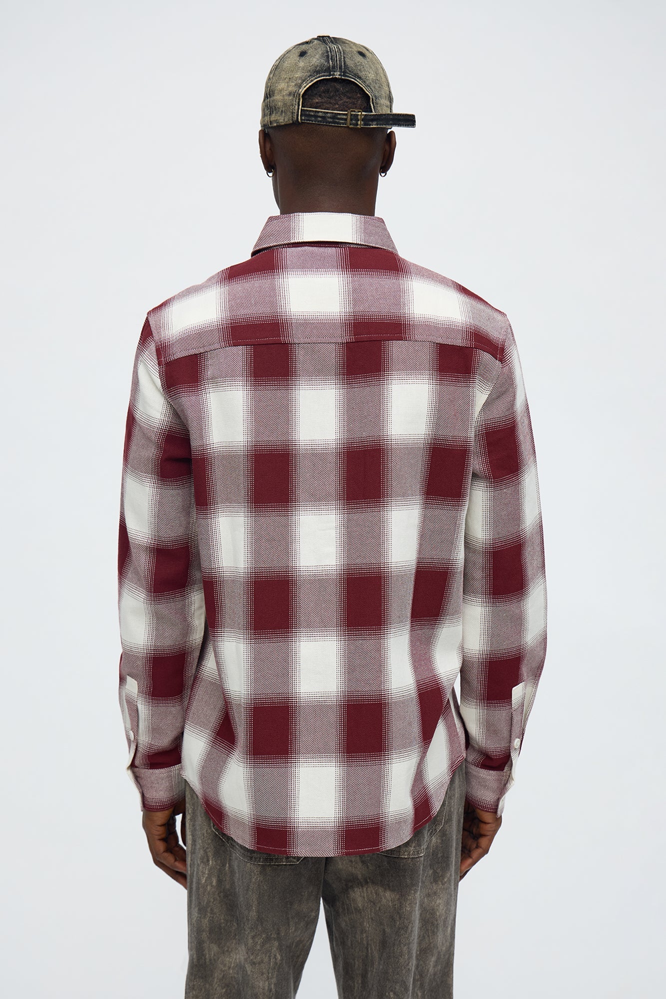 Ice Plaid Flannel Shirt - Burgundy