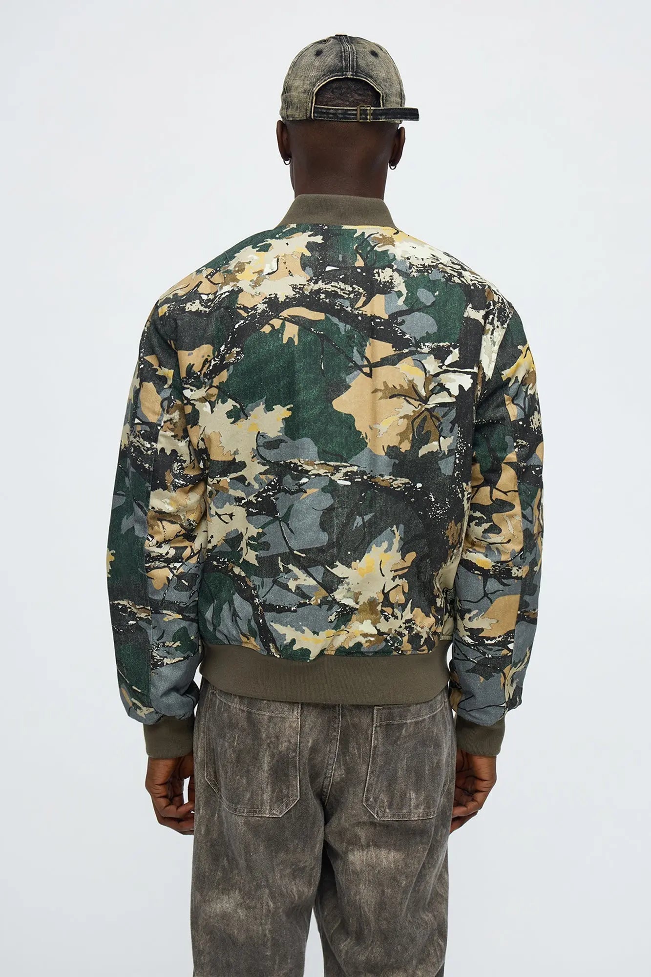 Relaxed Washed Abstract Camo Bomber Jacket - Camouflage