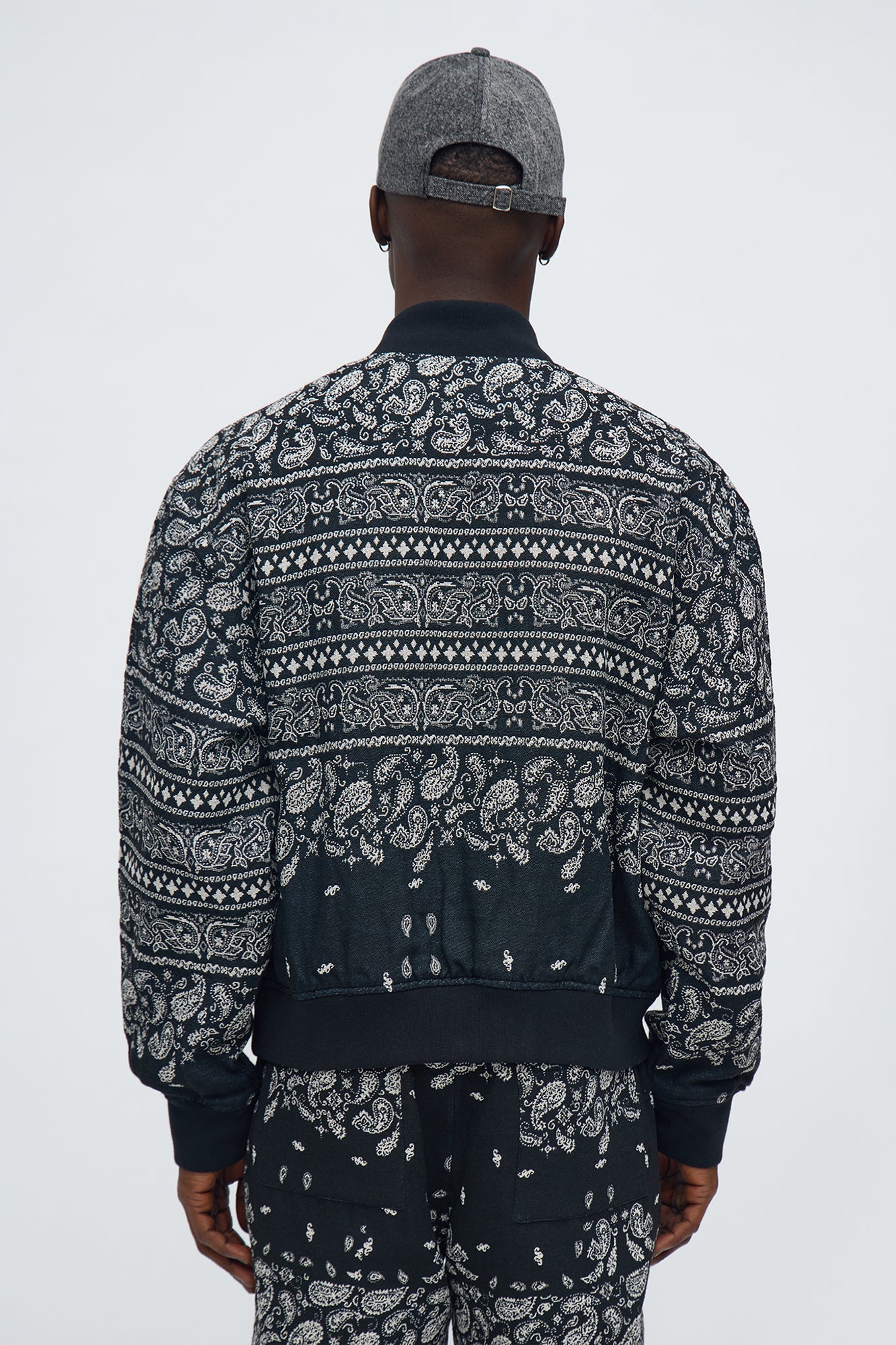 Relaxed Paisley Jacquard Bomber Jacket - Black