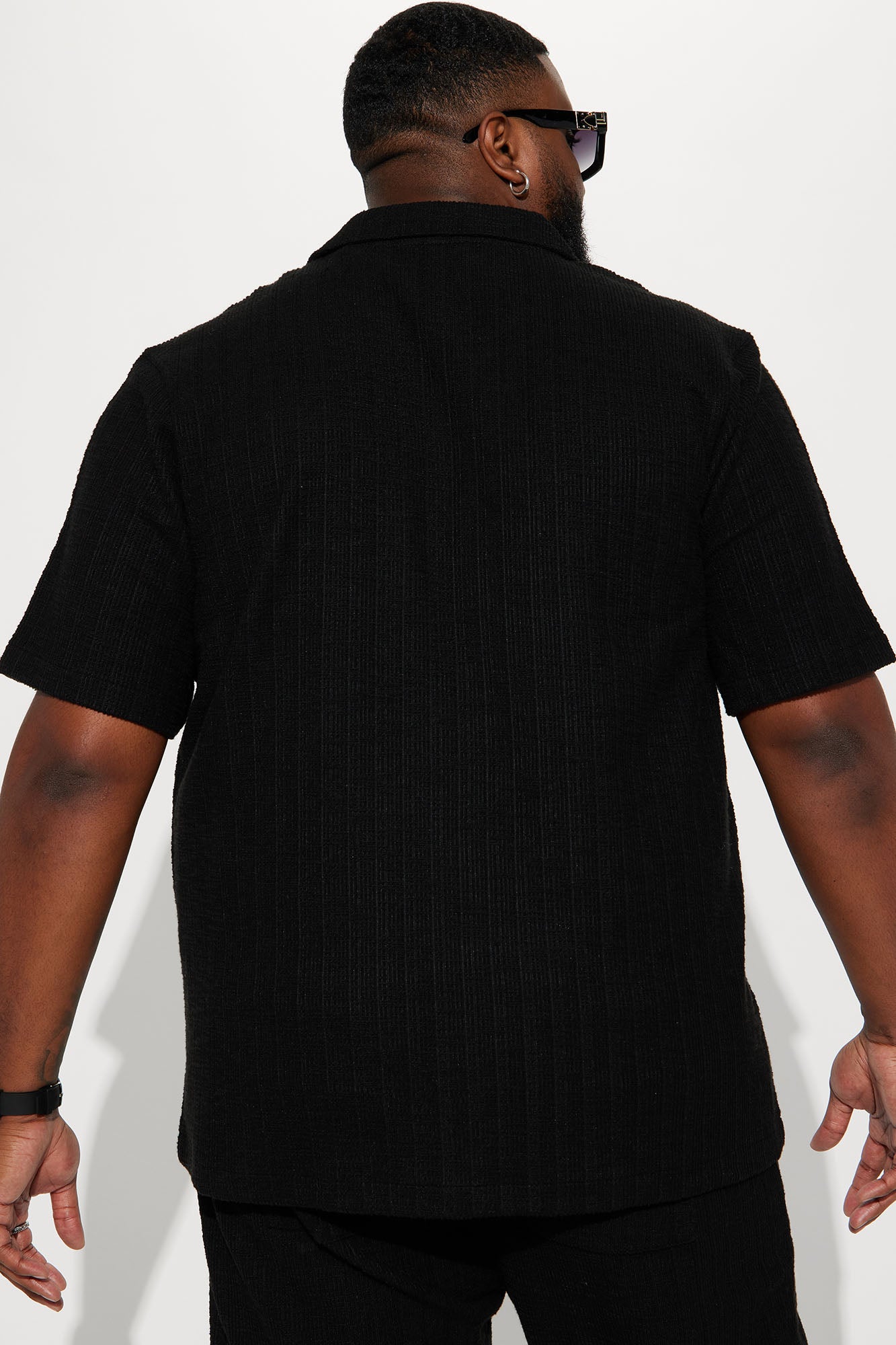 Dean Textured Short Sleeve Button Up Shirt - Black