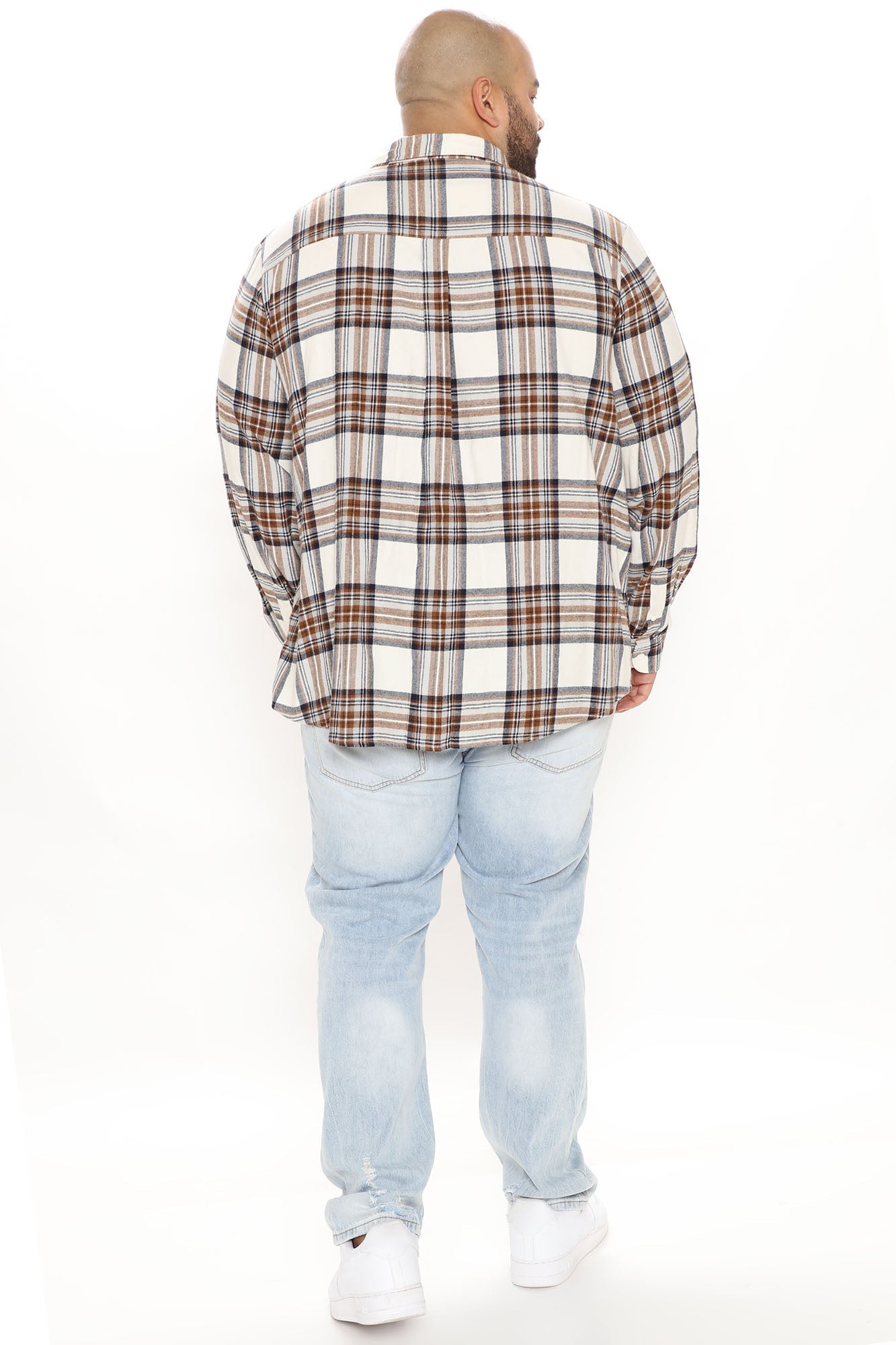 Light Breeze Plaid Long Sleeve Woven Top - Khaki/combo