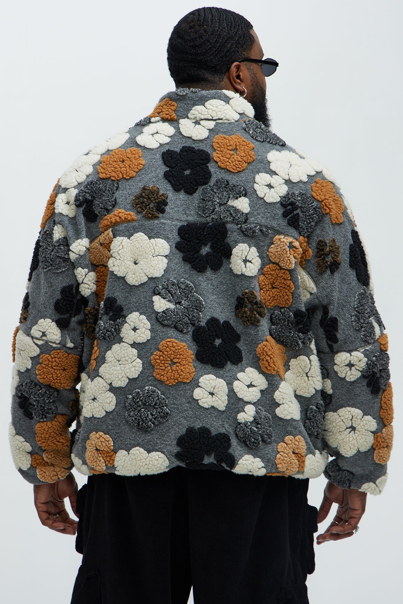 Sherpa Tears Oversized Zip Jacket - Grey/combo