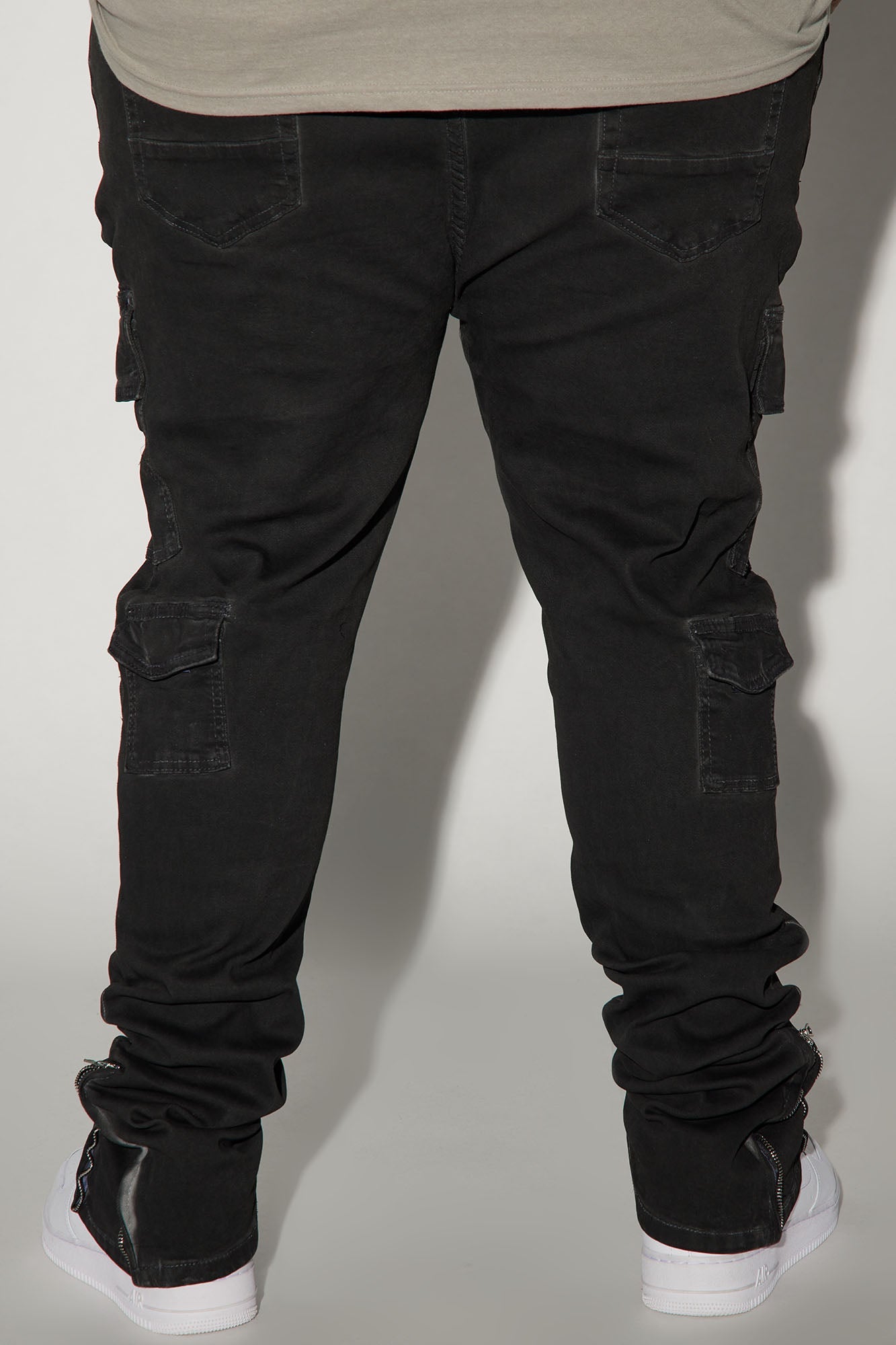 Triple Cargo Stacked Skinny Flare Jeans - Black Wash