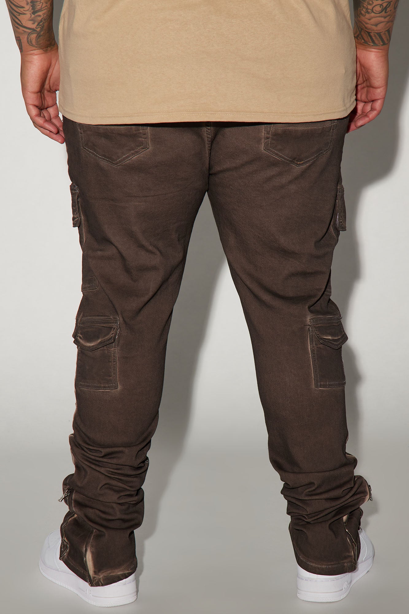 Triple Cargo Stacked Skinny Flare Jeans - Chocolate