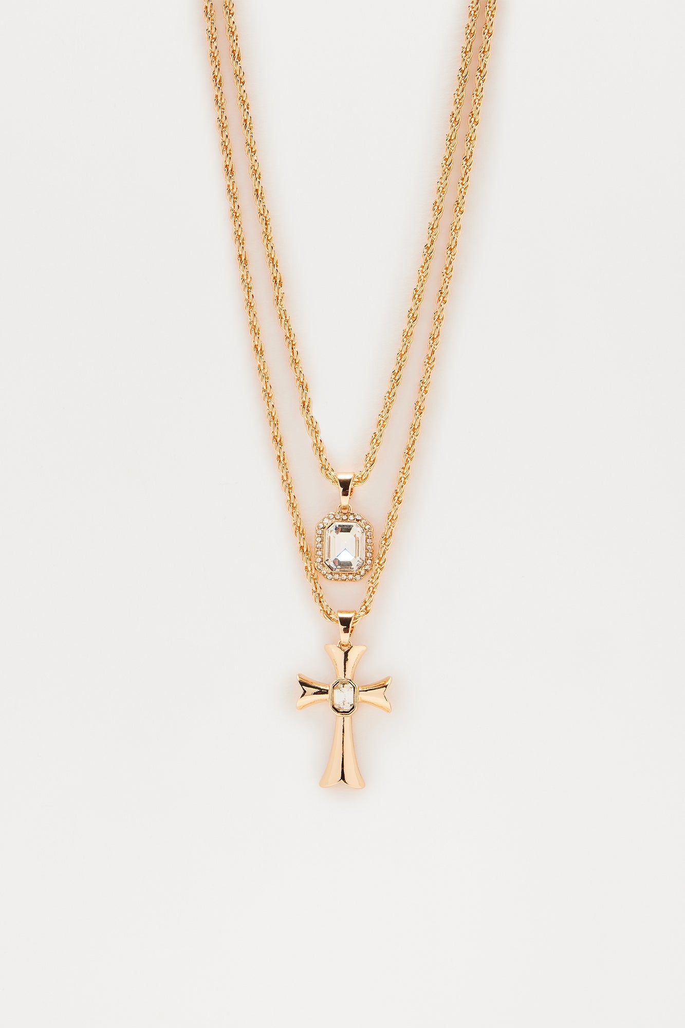 Chill Cross And Gem Necklace Set - Gold