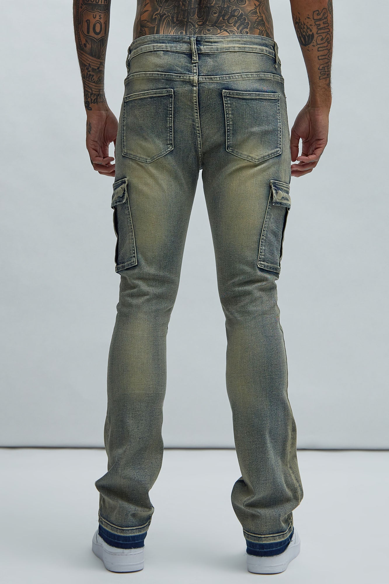 Ruthless Embroidered Stacked Skinny Cargo Flare Jeans - Medium Wash