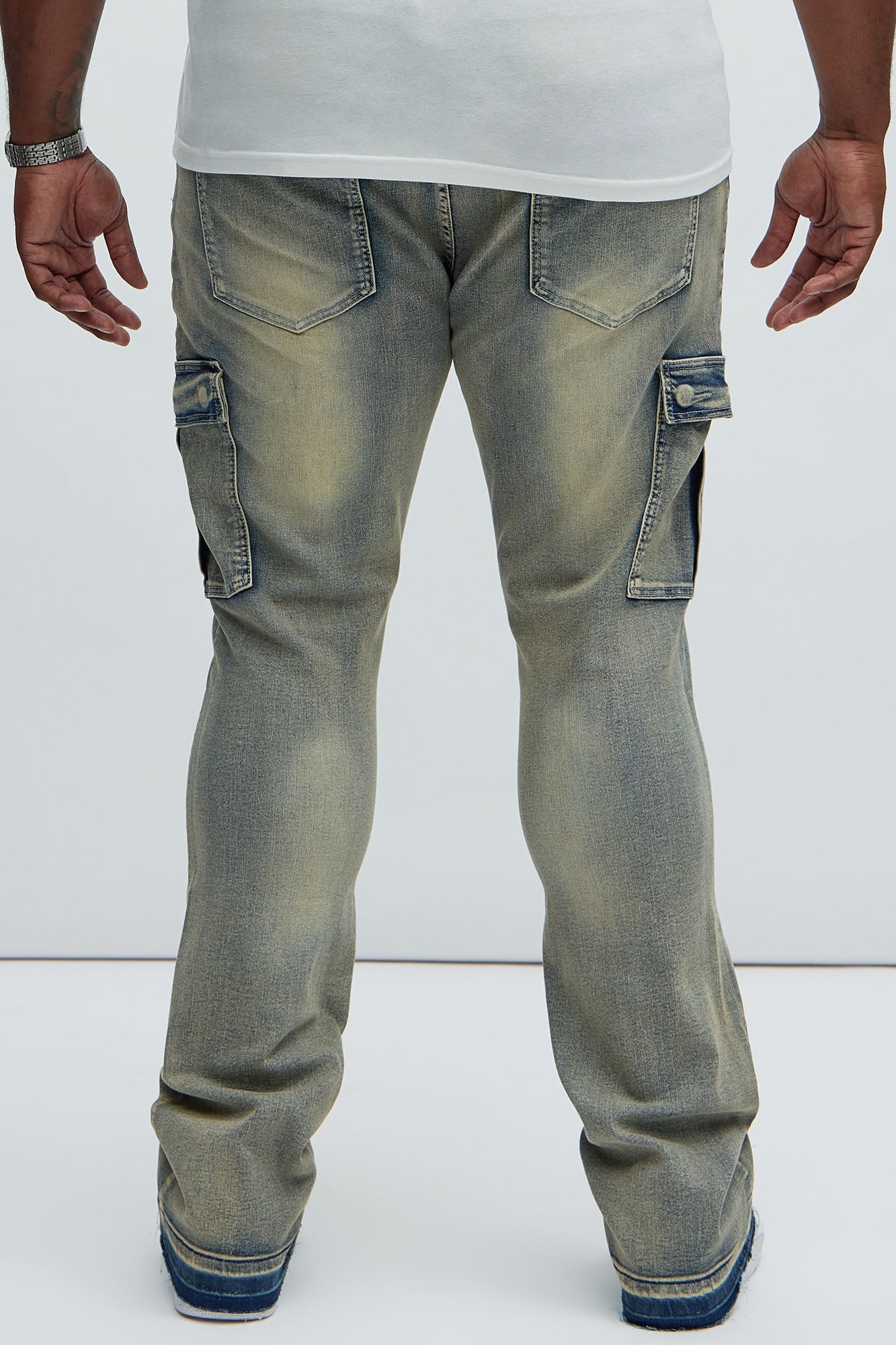 Ruthless Embroidered Stacked Skinny Cargo Flare Jeans - Medium Wash