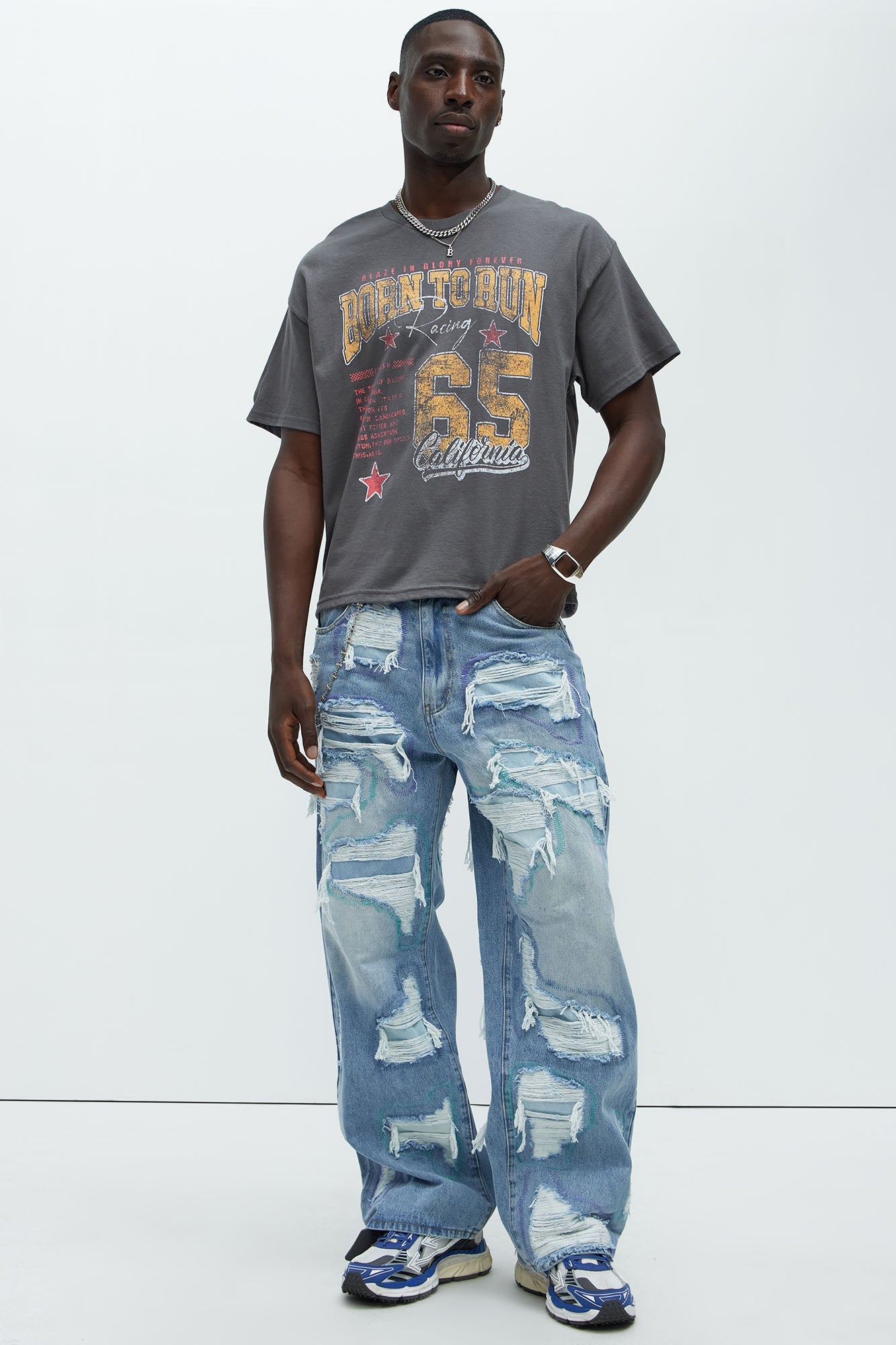 Born To Run Short Sleeve Cropped Tee - Charcoal