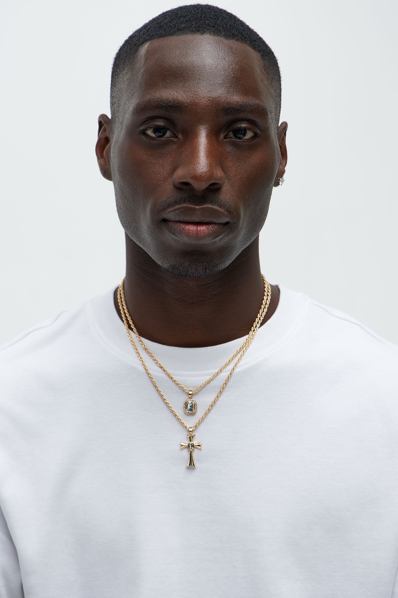 Chill Cross And Gem Necklace Set - Gold