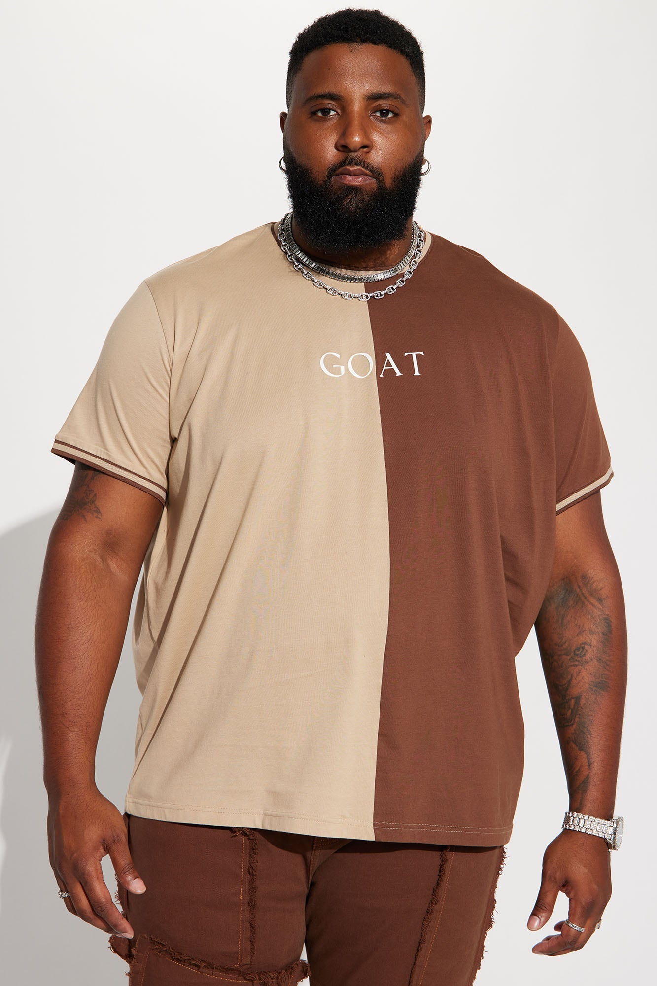 GOAT Color Block Short Sleeve Tee - Brown