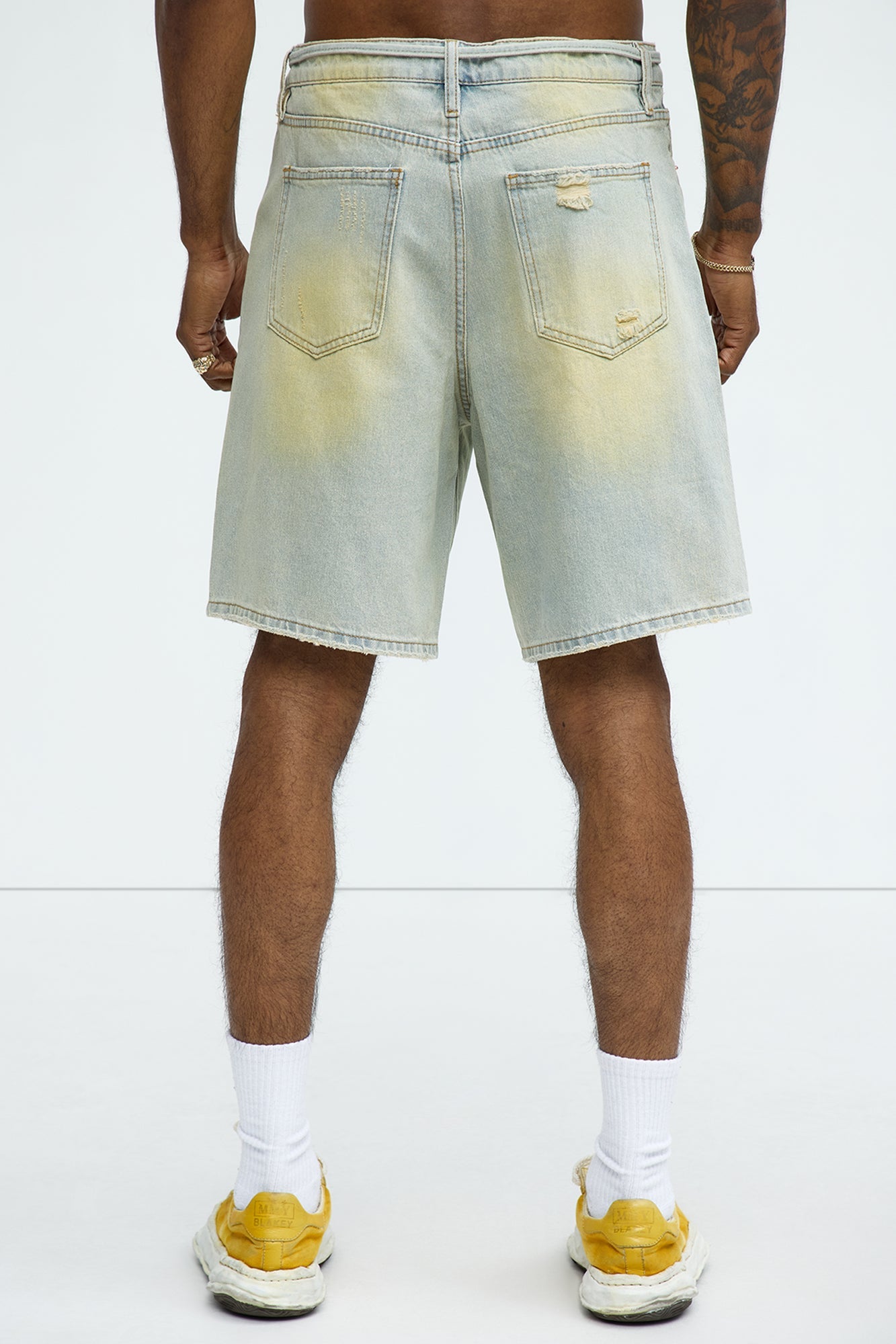 Drawstring Belt Relaxed Denim Shorts - Vintage Blue Wash