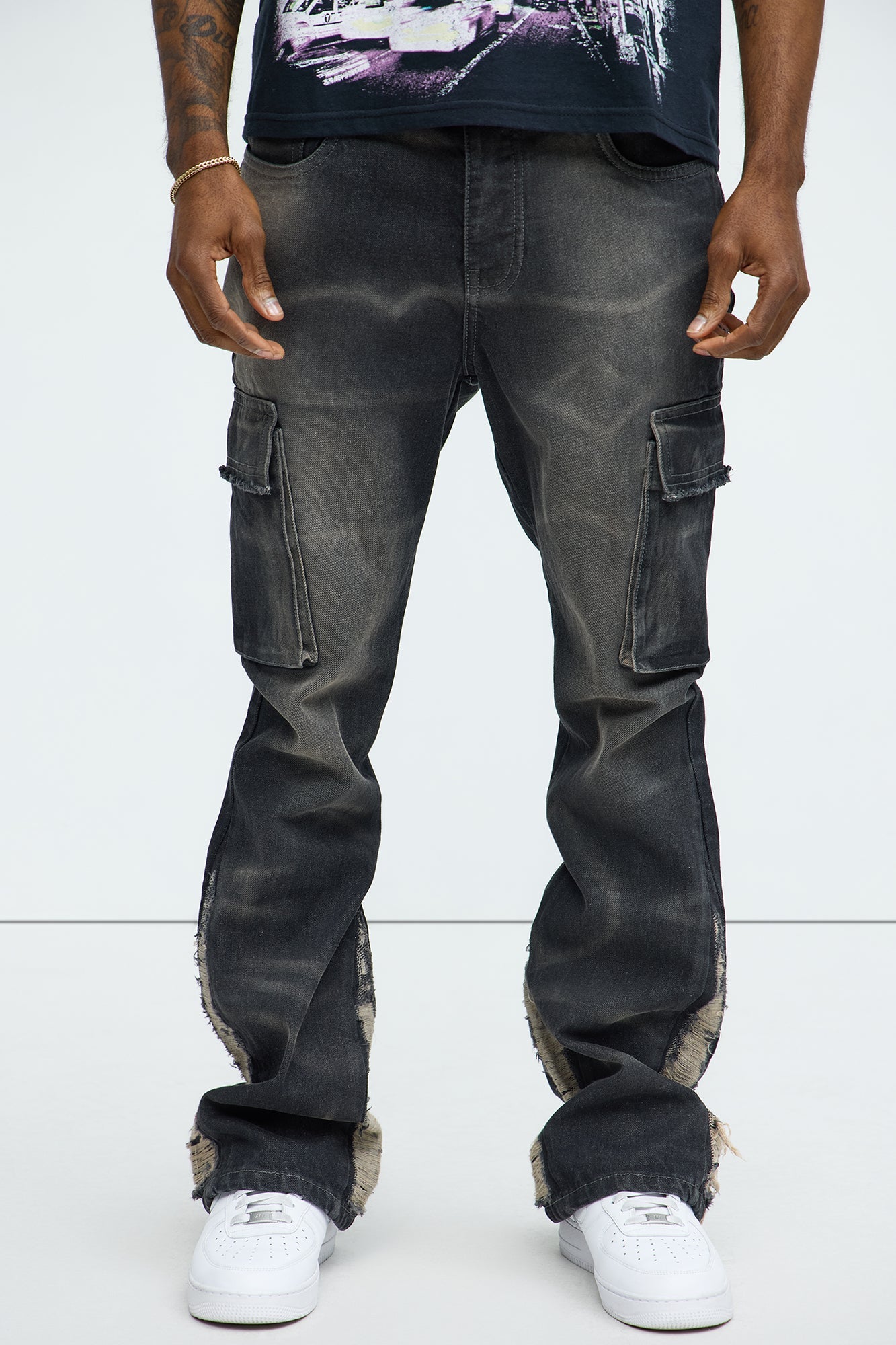 Kaine Stacked Slim Flare Jeans - Black Wash