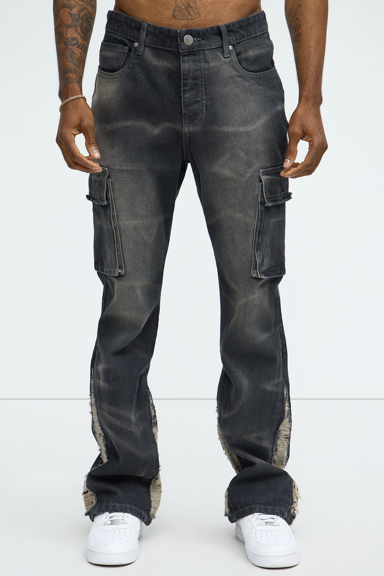 Kaine Stacked Slim Flare Jeans - Black Wash