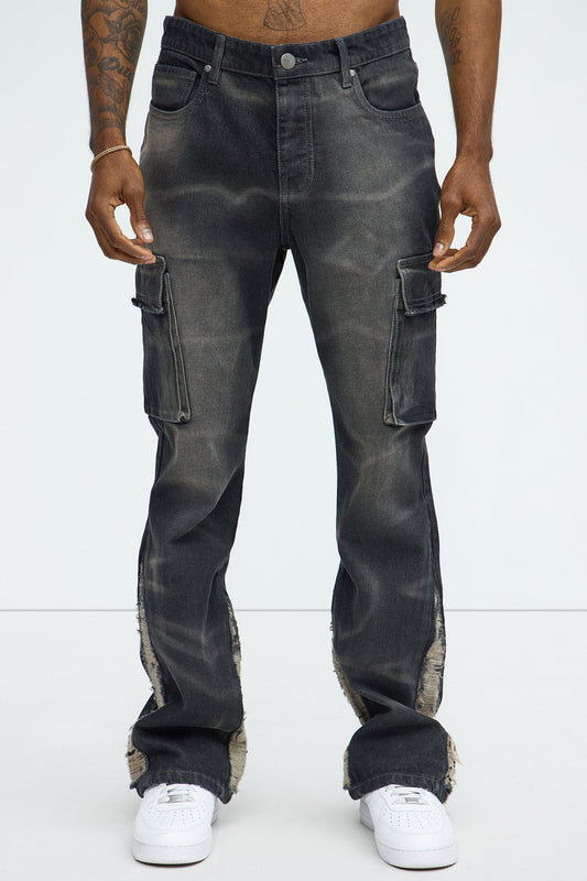 Kaine Stacked Slim Flare Jeans - Black Wash