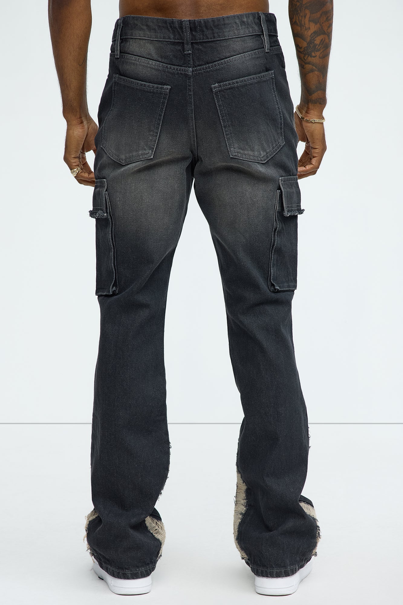 Kaine Stacked Slim Flare Jeans - Black Wash