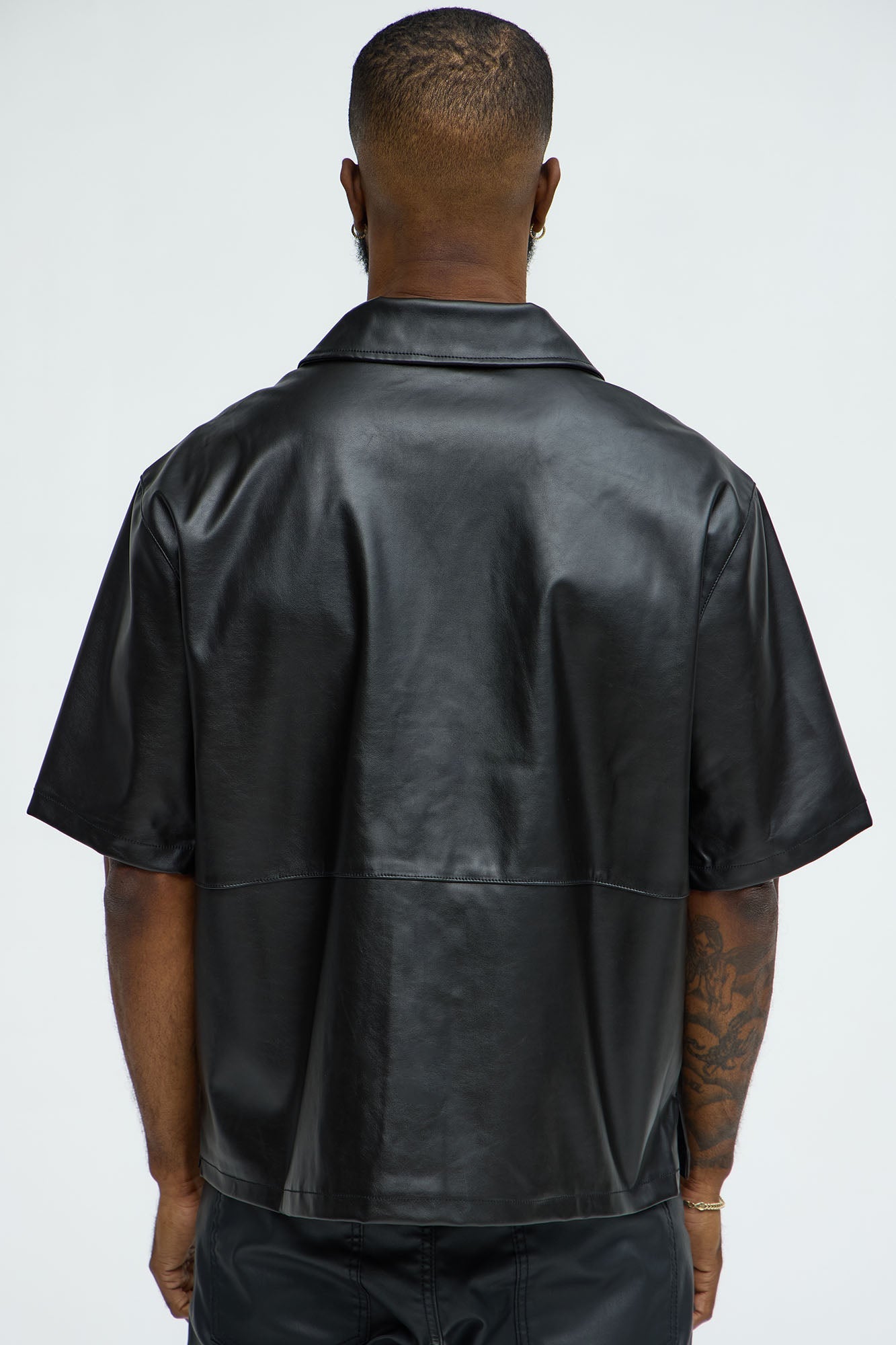 Slam Dunk Faux Leather Short Sleeve Button Up - Black