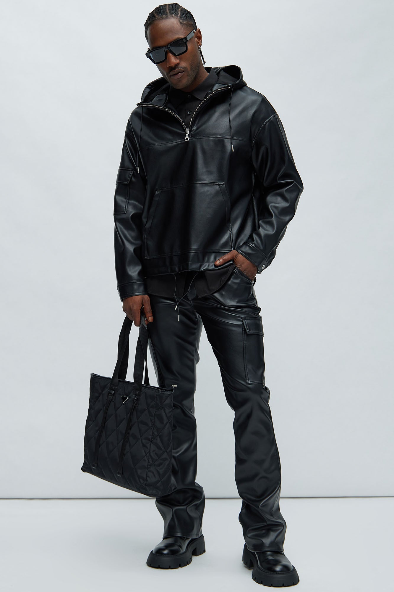 Royce Faux Leather Pullover Jacket - Black