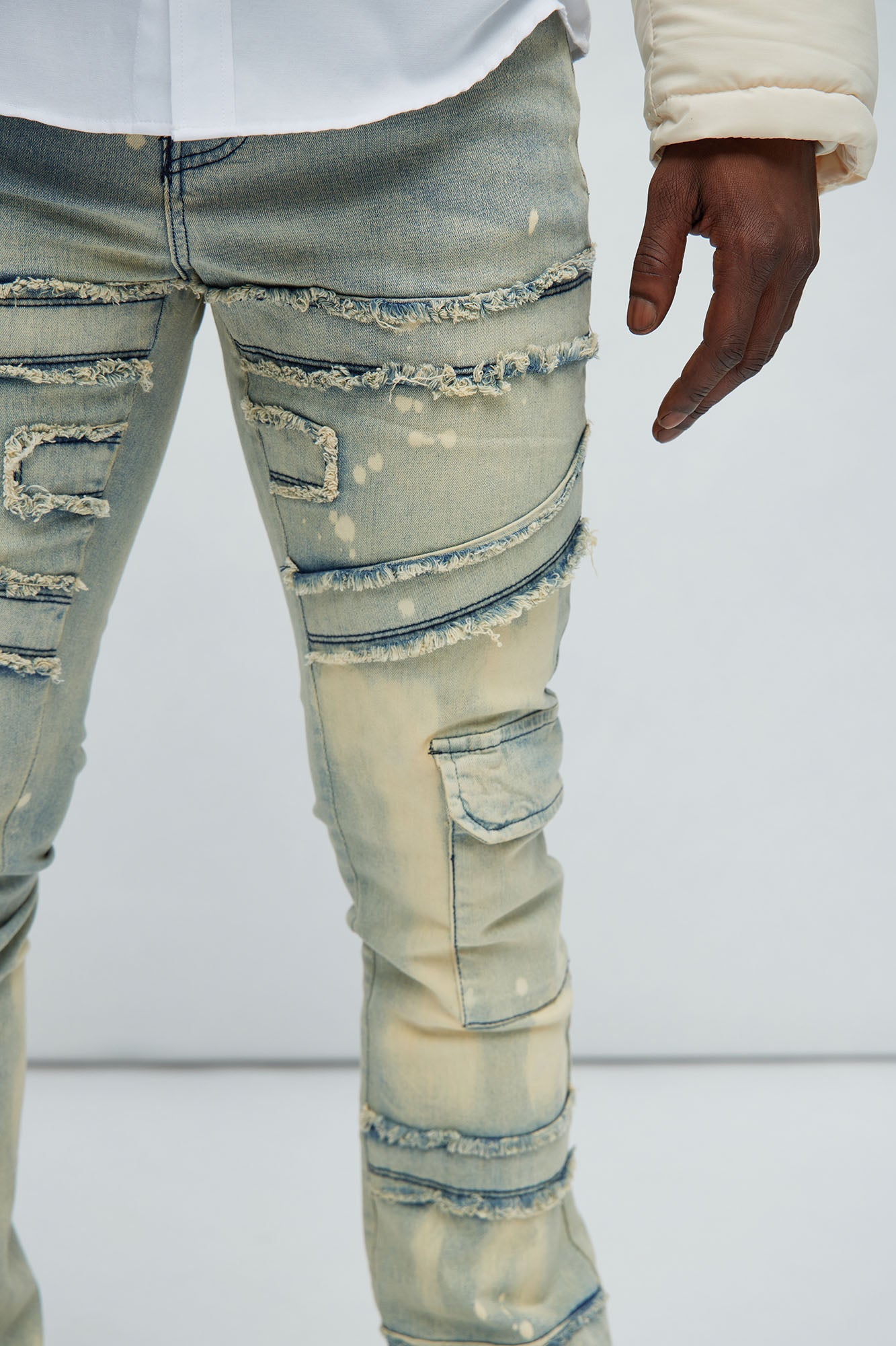 With Some Fray Skinny Flare Cargo Jeans - Light Blue Wash