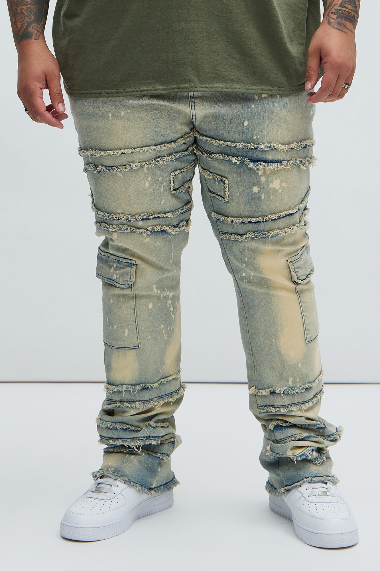 With Some Fray Skinny Flare Cargo Jeans - Light Blue Wash