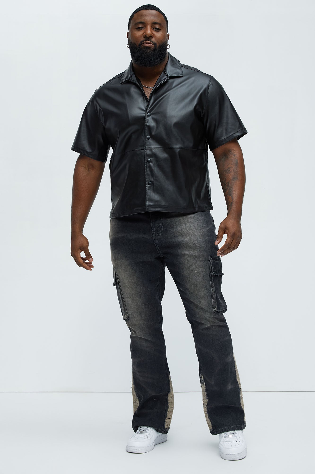 Slam Dunk Faux Leather Short Sleeve Button Up - Black